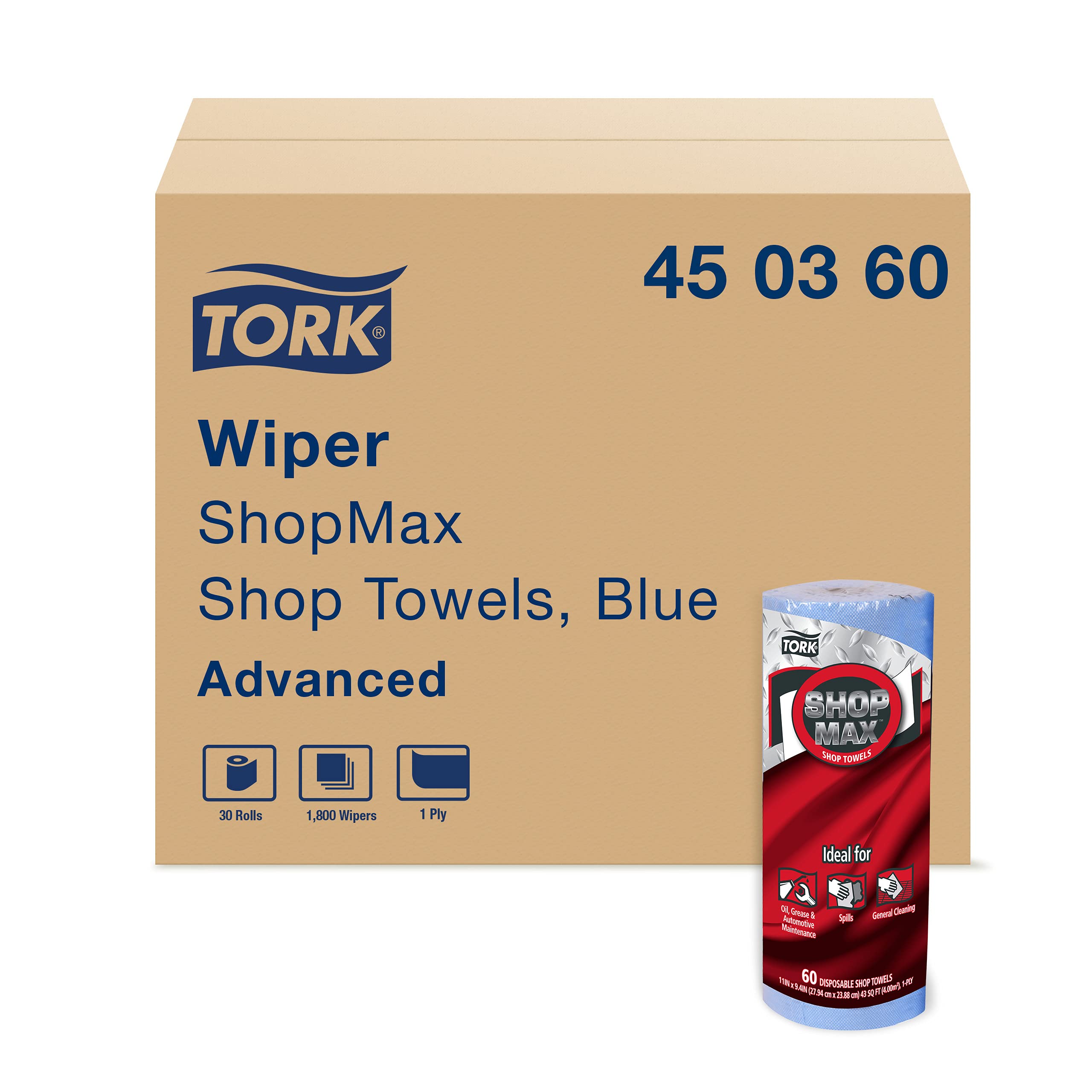 Tork ShopMax Heavy Duty Blue Paper Shop Towels - 30 Rolls x 60 Sheets (450360) | High Absorbency Industrial Towels for Auto Shops, Garages & Workshops | Commercial Grade Cleaning Supplies