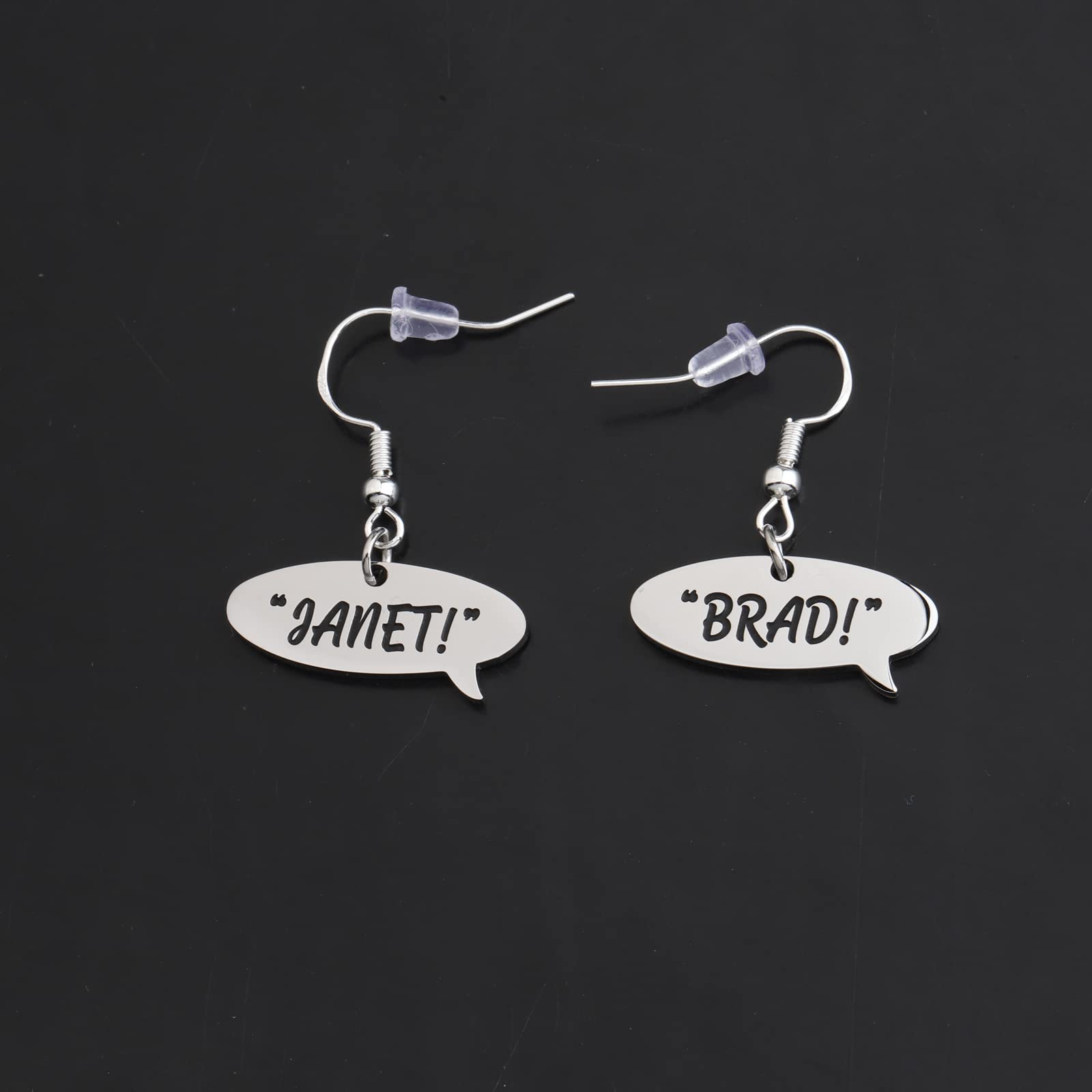 WSNANG The Rocky Horror Picture Show Inspired Quote Earrings - Brad Janet Horror Movie Jewelry Gift for Musical Film Fans - Perfect for Halloween, Cosplay & Fan Conventions