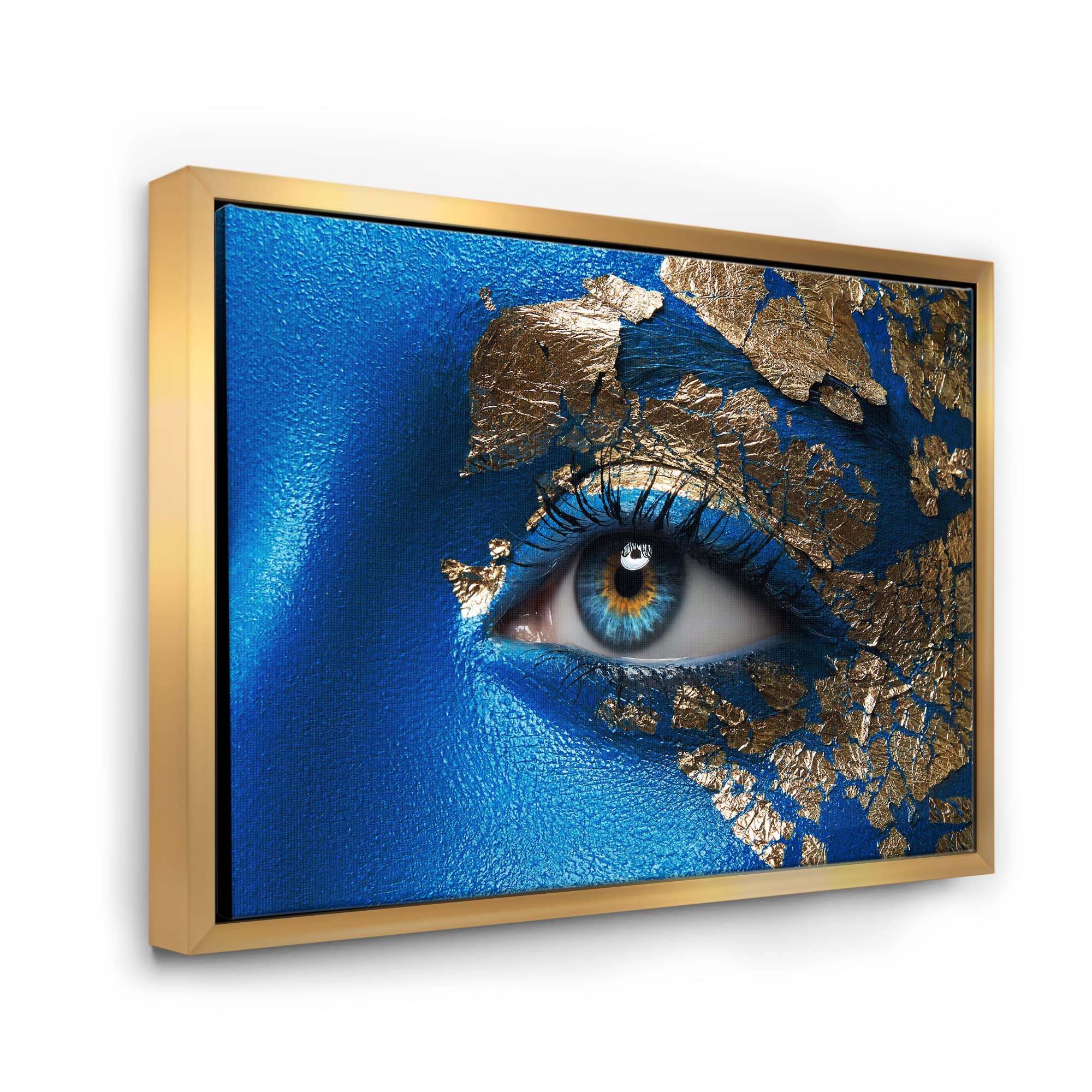 DesignQ Blue Makeup Young Girl Portrait - Modern Framed Canvas Wall Art Print for Living Room, Bedroom & Office Decor