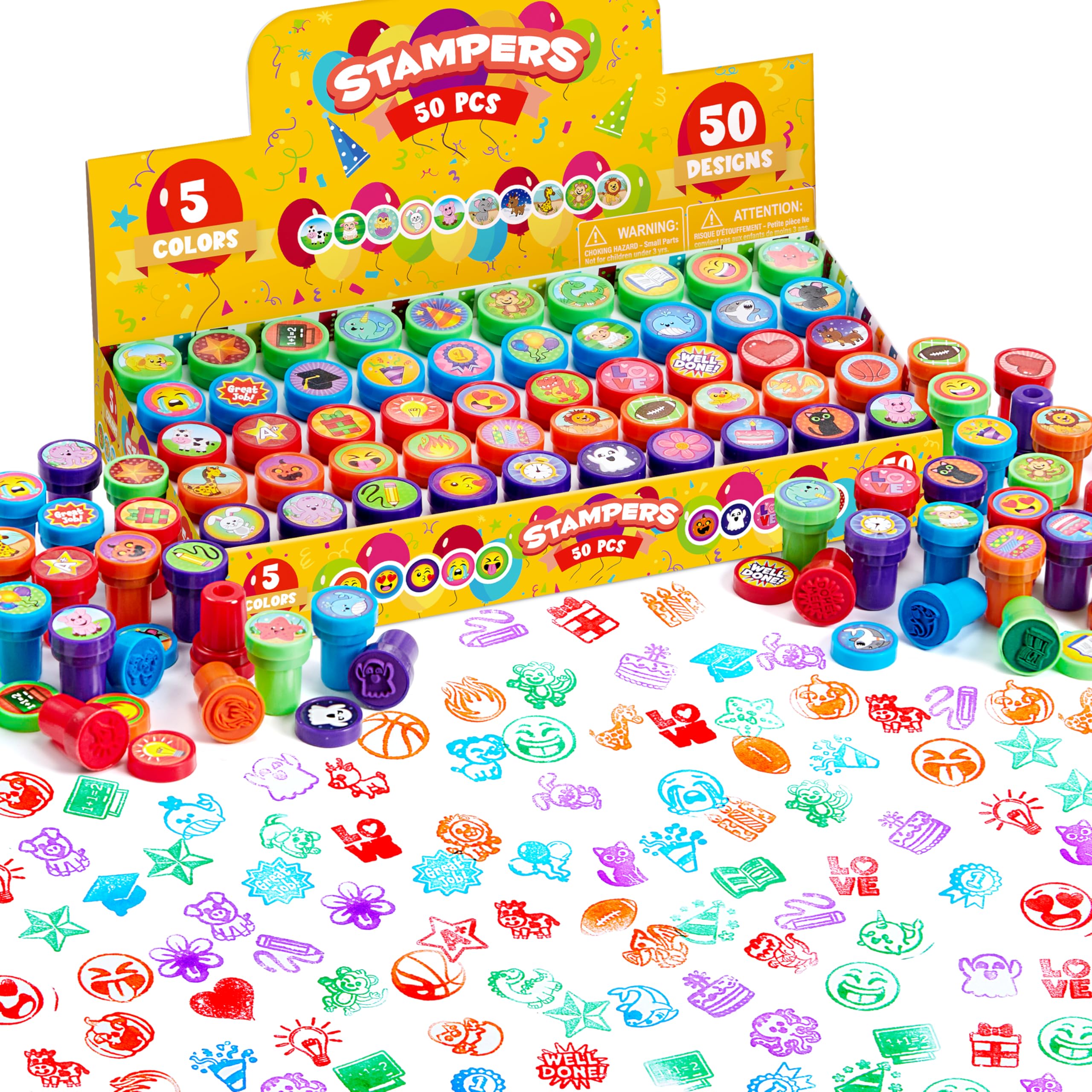 JOYIN 50 Pcs Self-Inking Stamps for Kids - Assorted Animal & Holiday Designs, Perfect for Birthday Party Favors, Classroom Rewards, Carnival Prizes, Goodie Bags & Holiday Gifts (Zoo, Christmas, Halloween) - Great for Arts & Crafts, Scrapbooking & DIY Projects