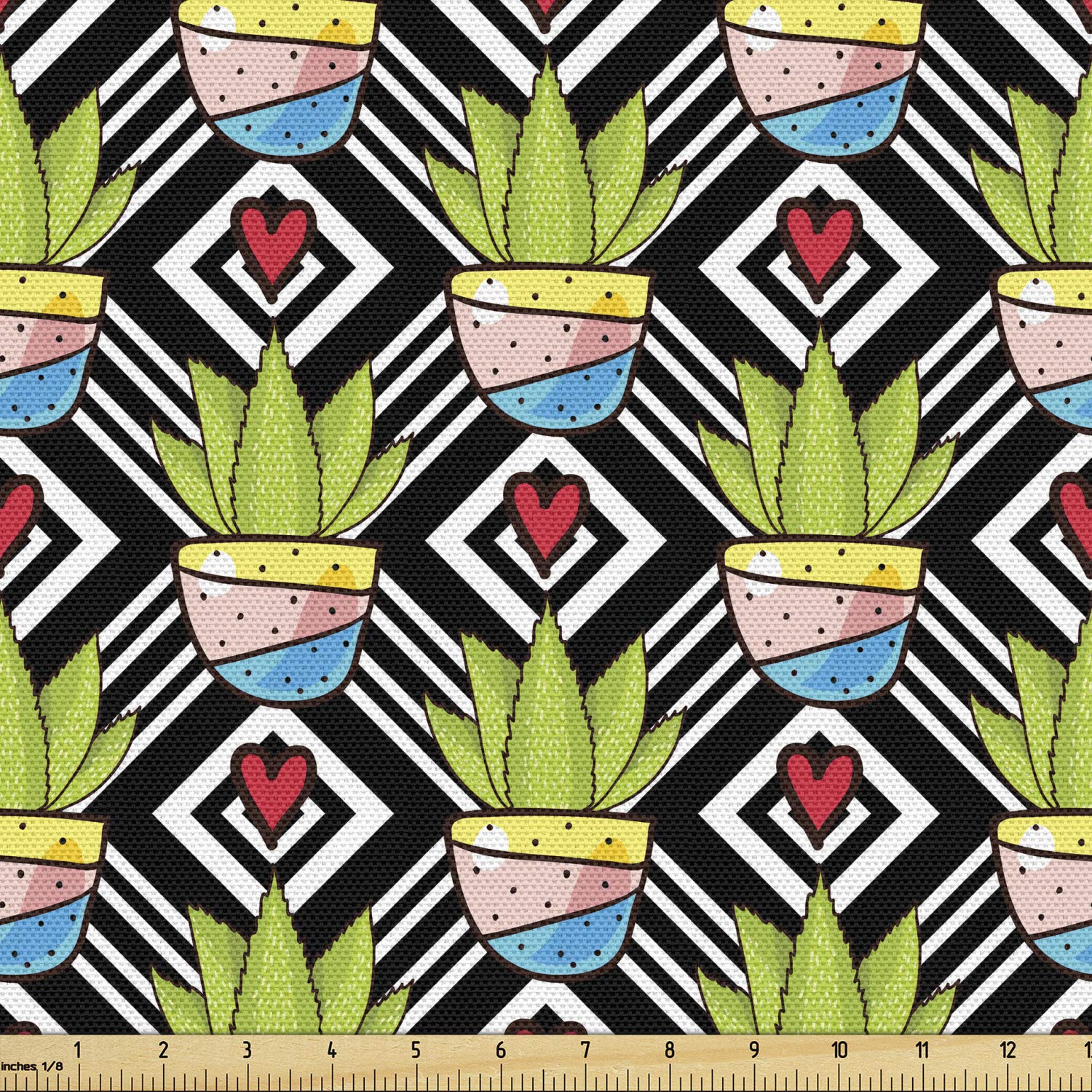Ambesonne Cactus Print Fabric by The Yard - 10 Yards Multicolor Diamond Geometric Pattern with Potted Plants - Upholstery & Home Decor Fabric for Sofa, Curtains, Pillows, Table Runners and DIY Craft Projects