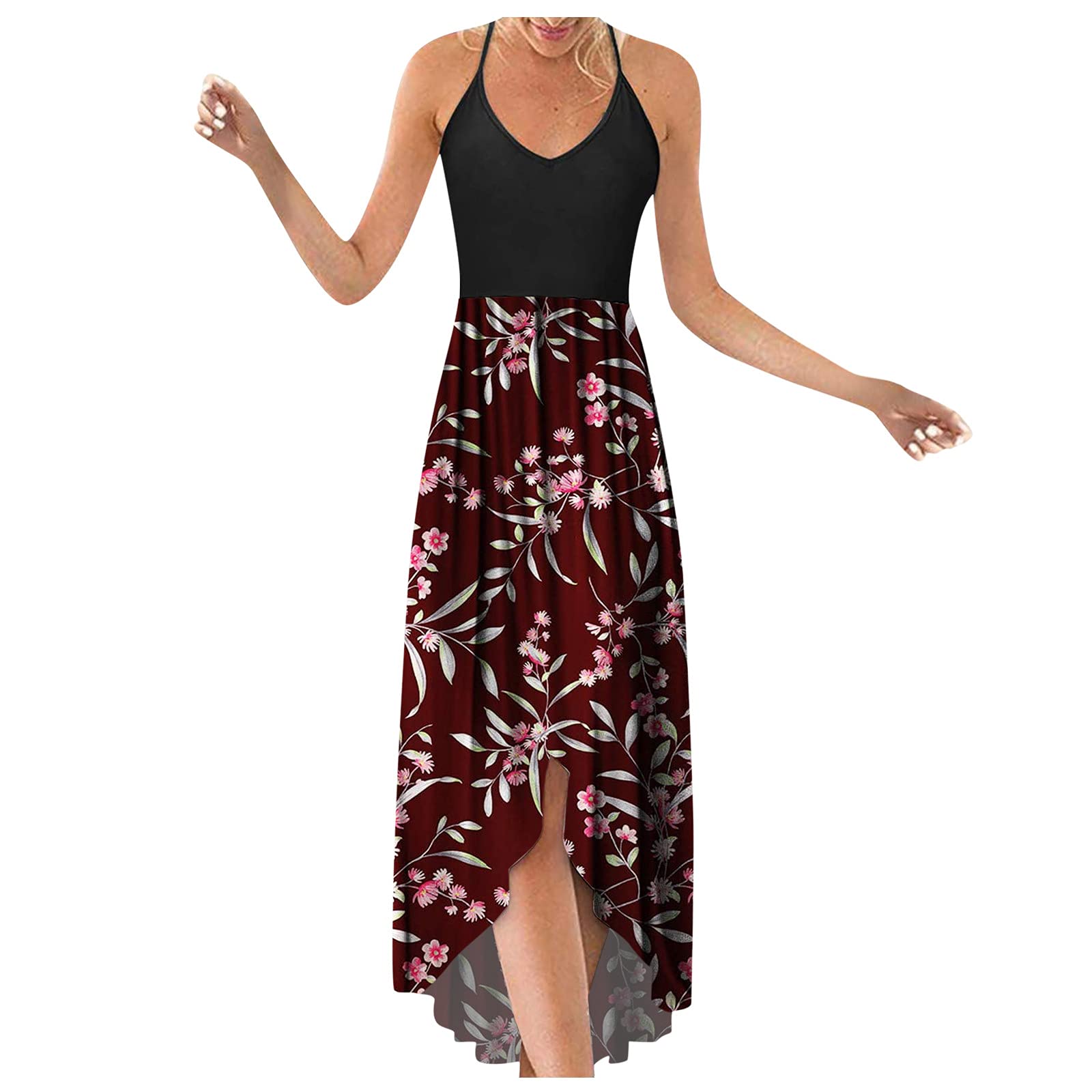 Women's Floral Print Summer Maxi Dress - Casual Loose Sleeveless Long Beach Dress for Vacation, Party & Outdoor Activities