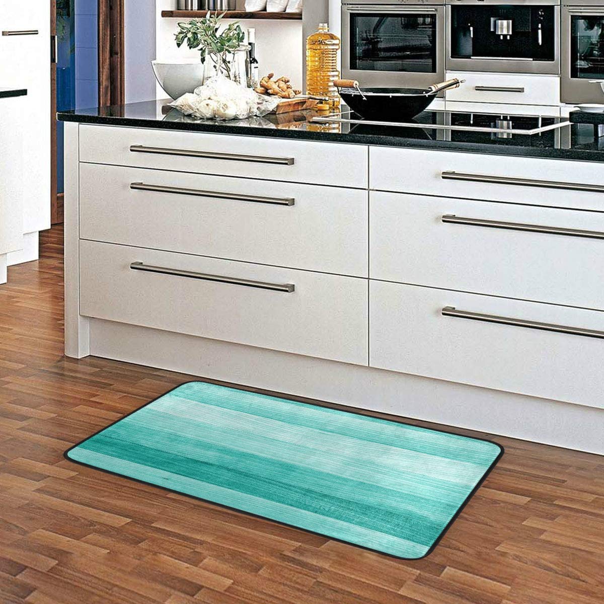 Vintage Teal Kitchen Rug - Non-Slip Washable Mat for Kitchen & Bathroom - 39x20 Inch