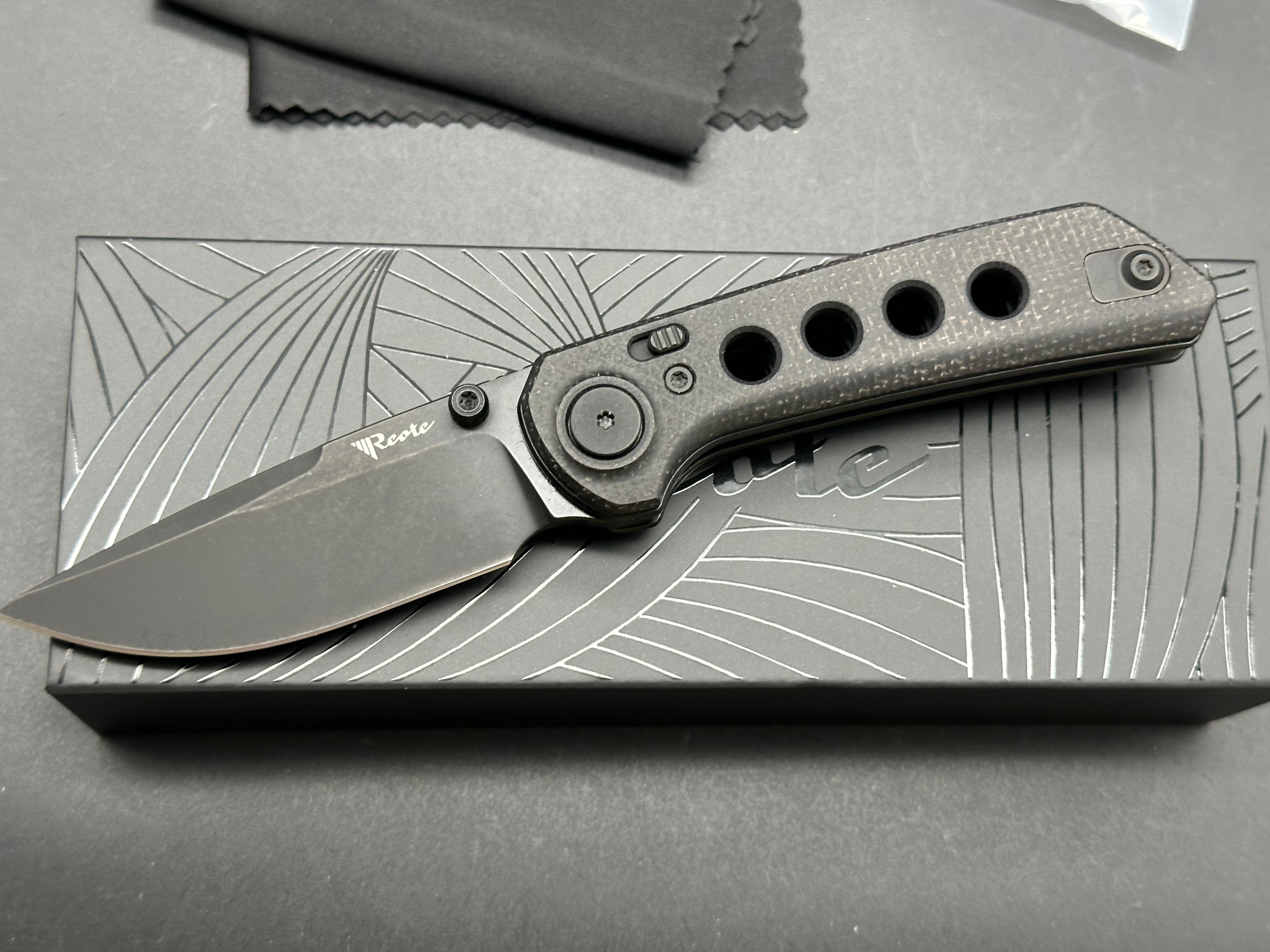 Reate PL XT Drop Point Folding Knife - Black Micarta/G10 Handle, Pocket Knife for Outdoor Camping, Hiking & EDC