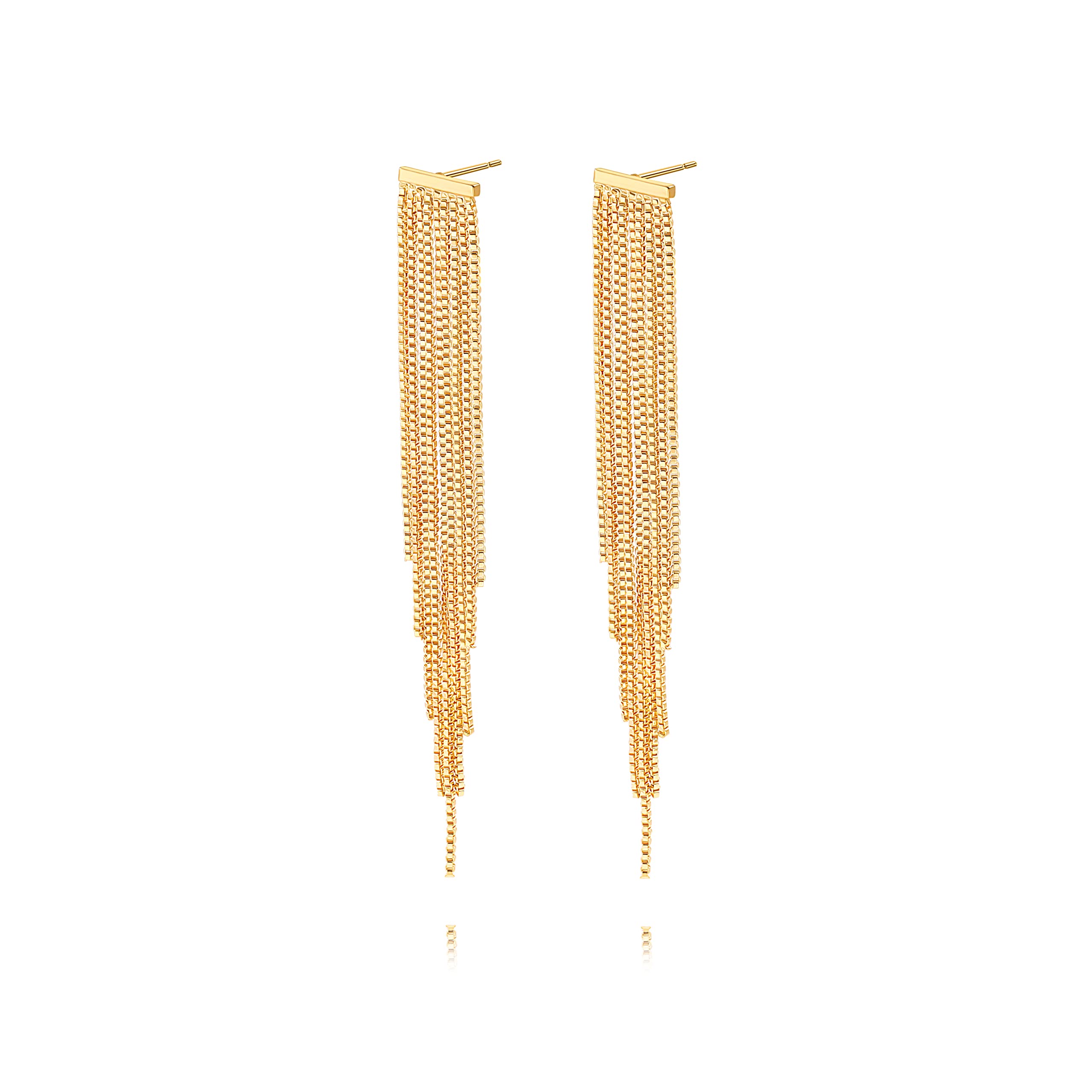 18K Gold Long Chain Tassel Drop Earrings for Women - Trendy Sleek Linear Fringe Dangle Earrings - Perfect for Parties, Weddings & Evening Events
