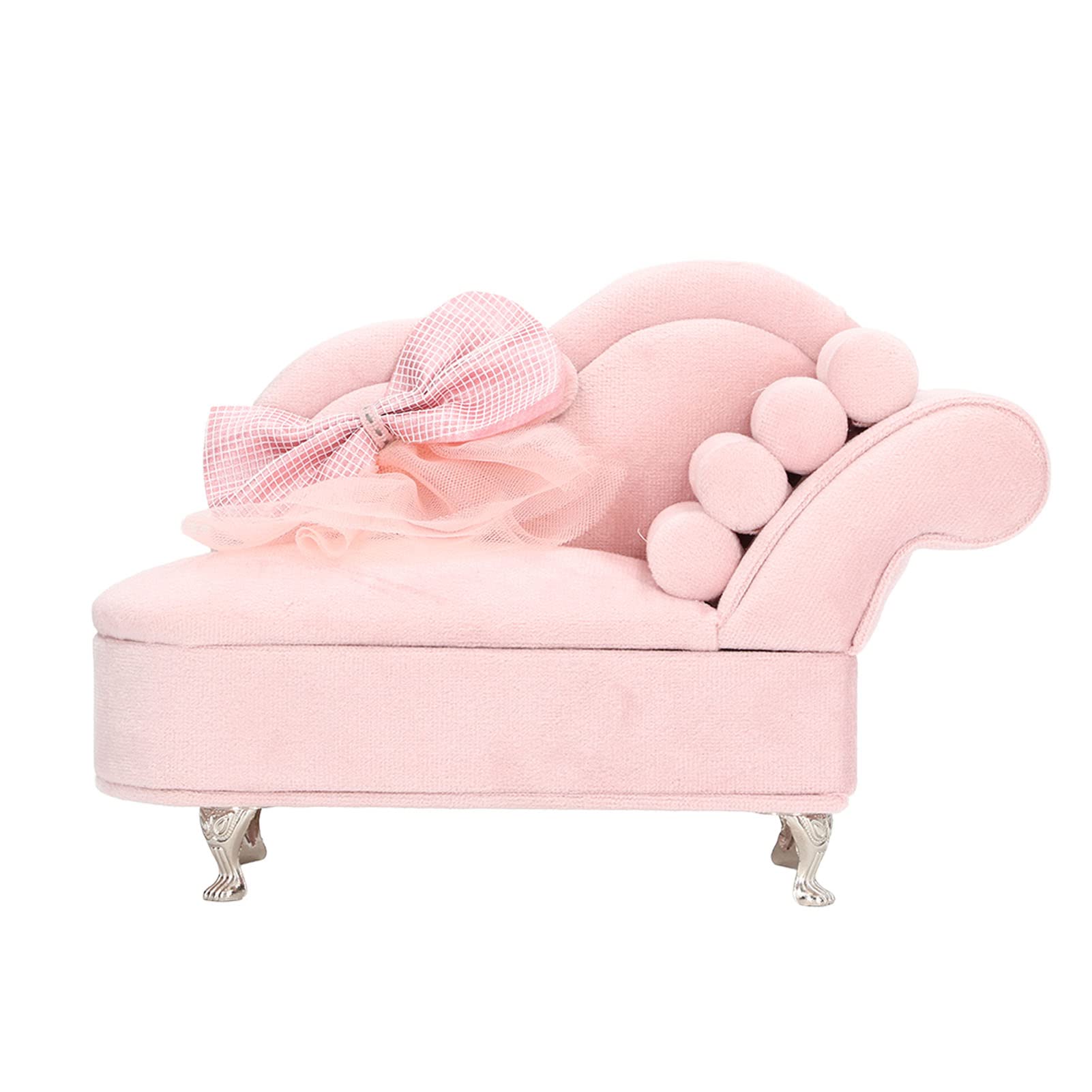 Pink Bowknot Sofa Jewelry Box - Soft Touch Dollhouse Jewelry Storage Organizer for Girls, Women | Perfect Birthday Gift, Home Decor & Jewelry Display