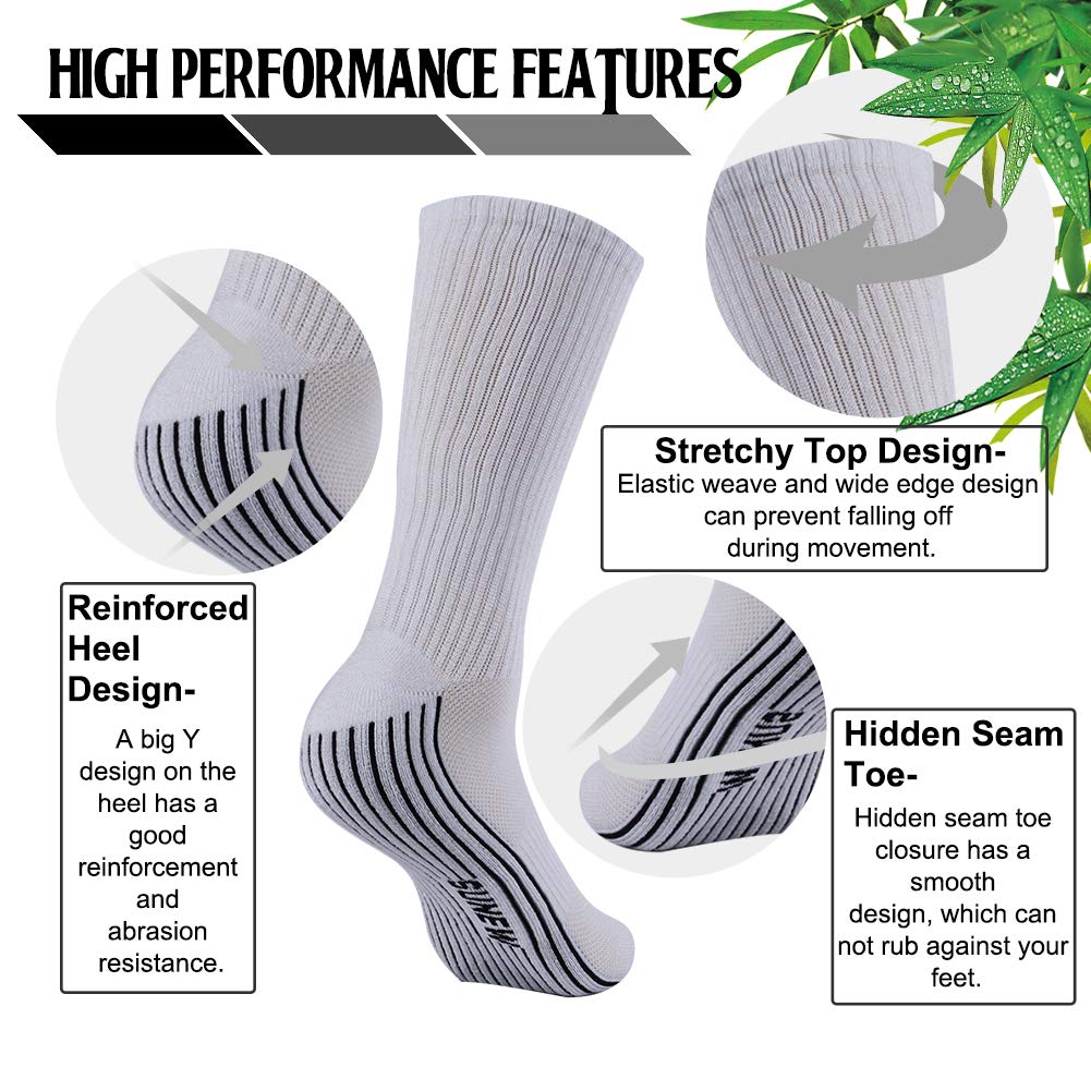 Sunew Bamboo Viscose Socks for Men & Women - 6 Pairs Soft Cushioned Crew Socks for Workout, Hiking, Running & Outdoor Activities | Breathable Moisture-Wicking Comfort Socks