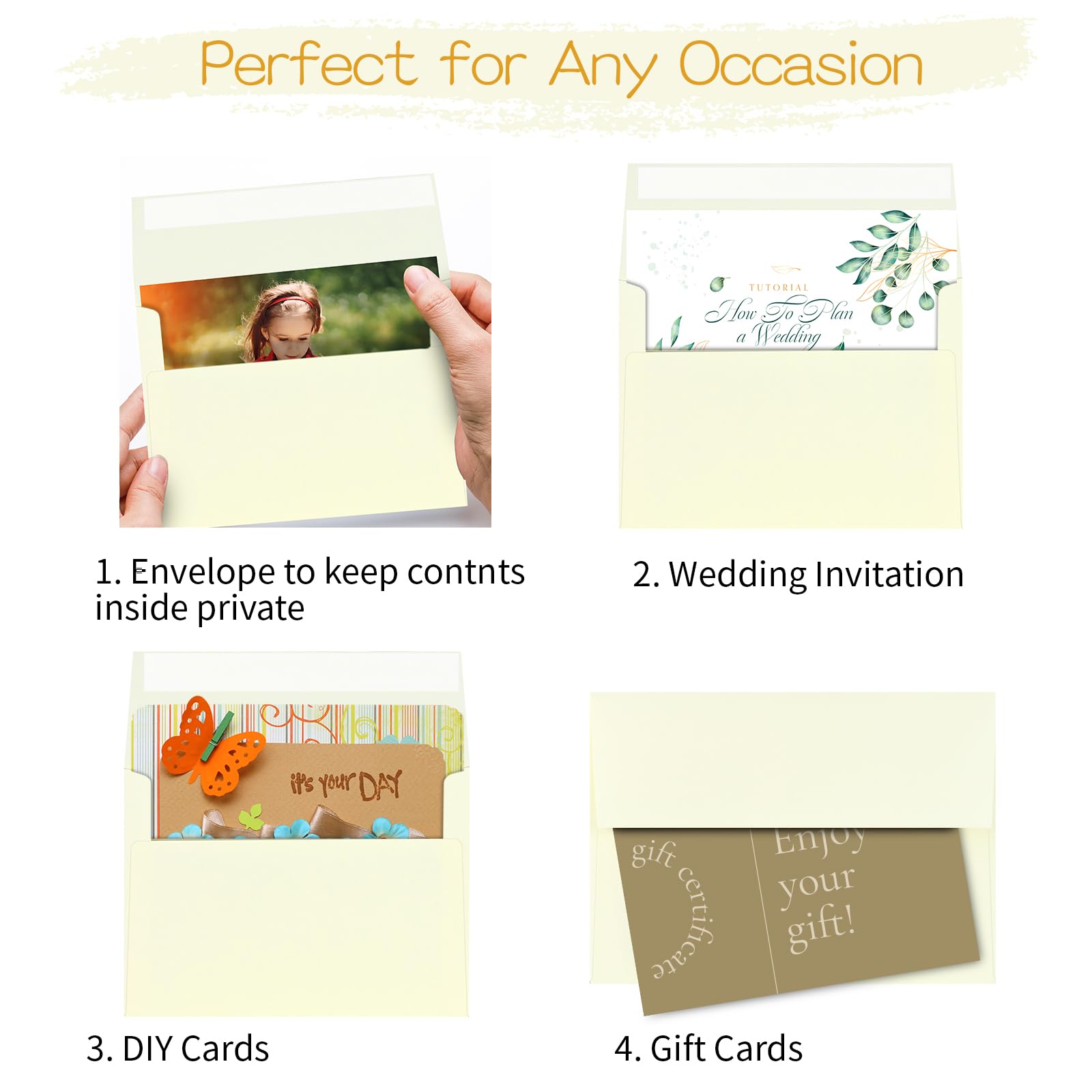 AZAZA 50 Pack 4x6 Ivory Self Seal Envelopes - A4 Printable Invitation Envelopes for Wedding, Baby Shower, Greeting Cards | Perfect for Mailing, Stationery & Event Planning