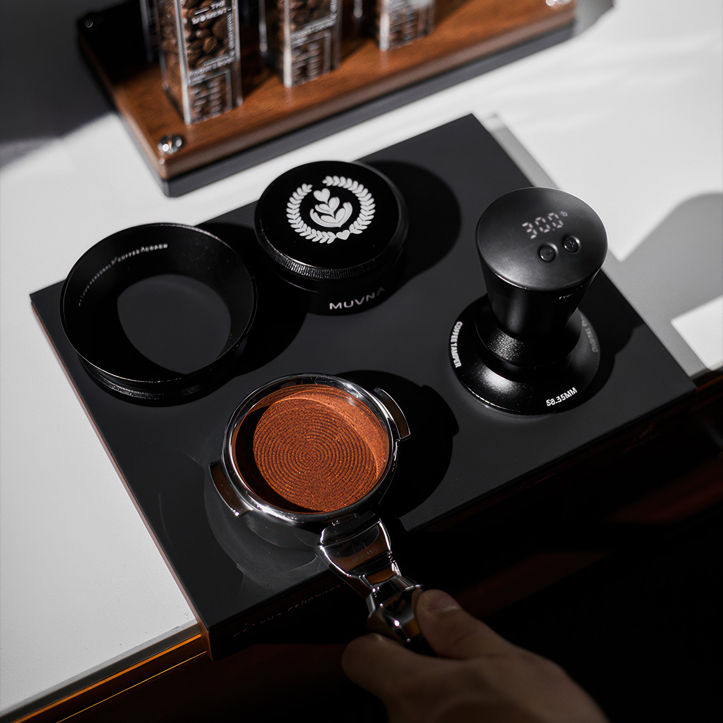 MUVNA 58mm Electric Coffee Tamper with Digital Screen - Perfect for Espresso Machines & Home Baristas
