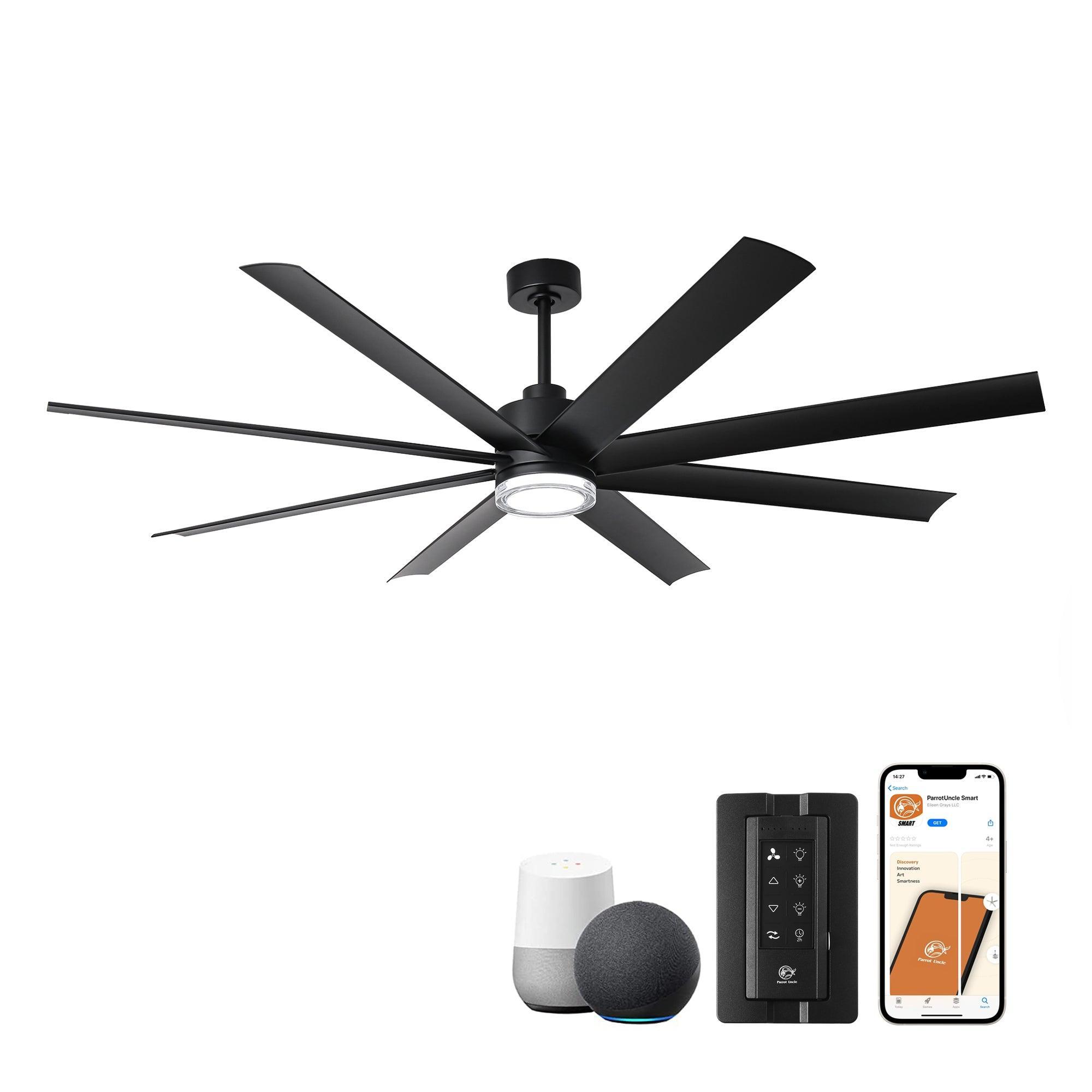 72 Inch Modern Smart Ceiling Fan with LED Light and Downrod Mount - Perfect for Living Room, Bedroom, and Office Cooling & Lighting