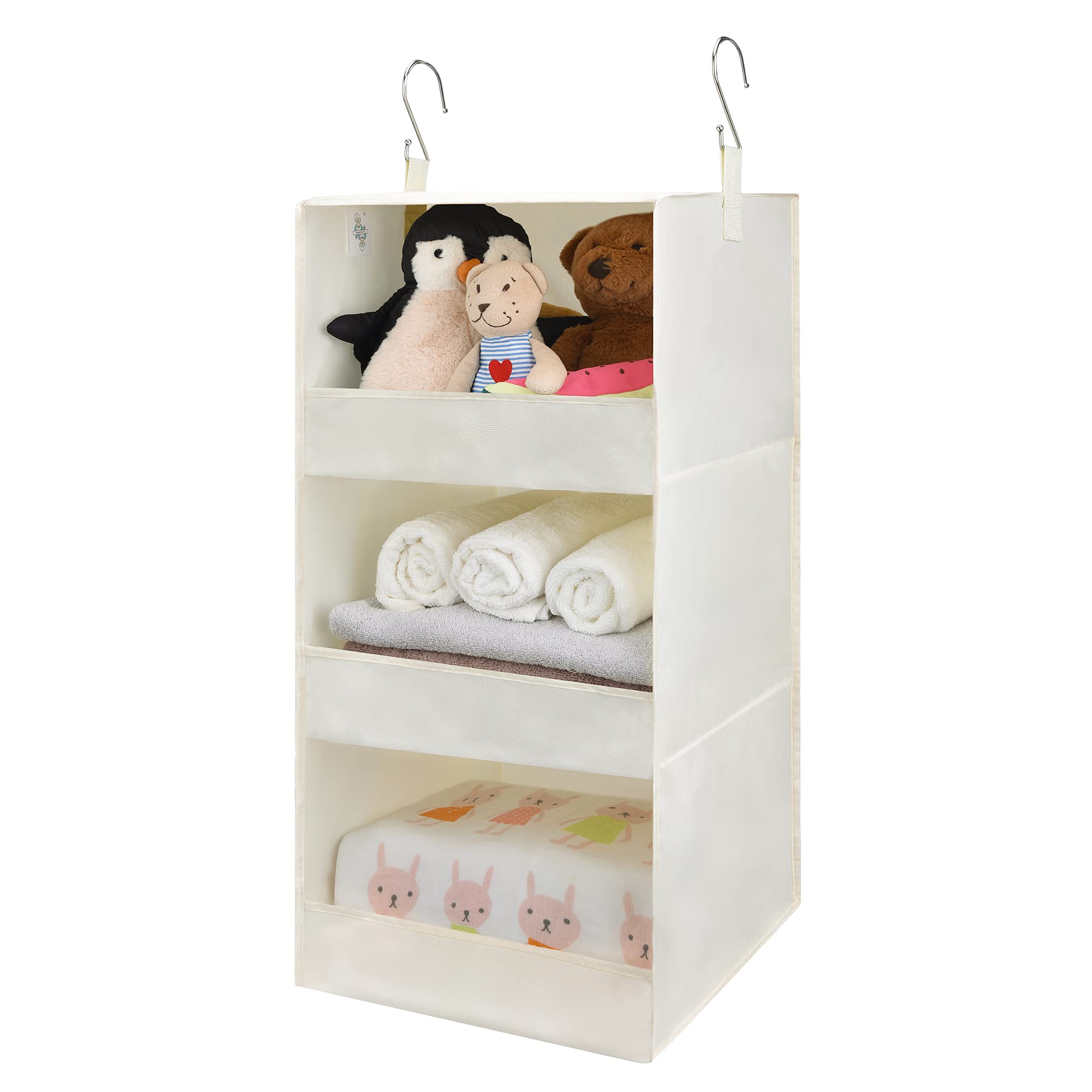 Foldable 3-Tier Hanging Closet Organizer - Space Saving Storage Shelves for Wardrobe, RV & Small Spaces - Beige Fabric Shelving Unit (29.5