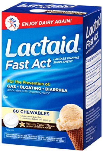 Lactaid Fast Act Chewable Tablets for Lactose Intolerance Relief - Vanilla Flavor, 60 Count (Pack of 24) - Digestive Aid for Dairy Products, Ice Cream & Cheese Lovers