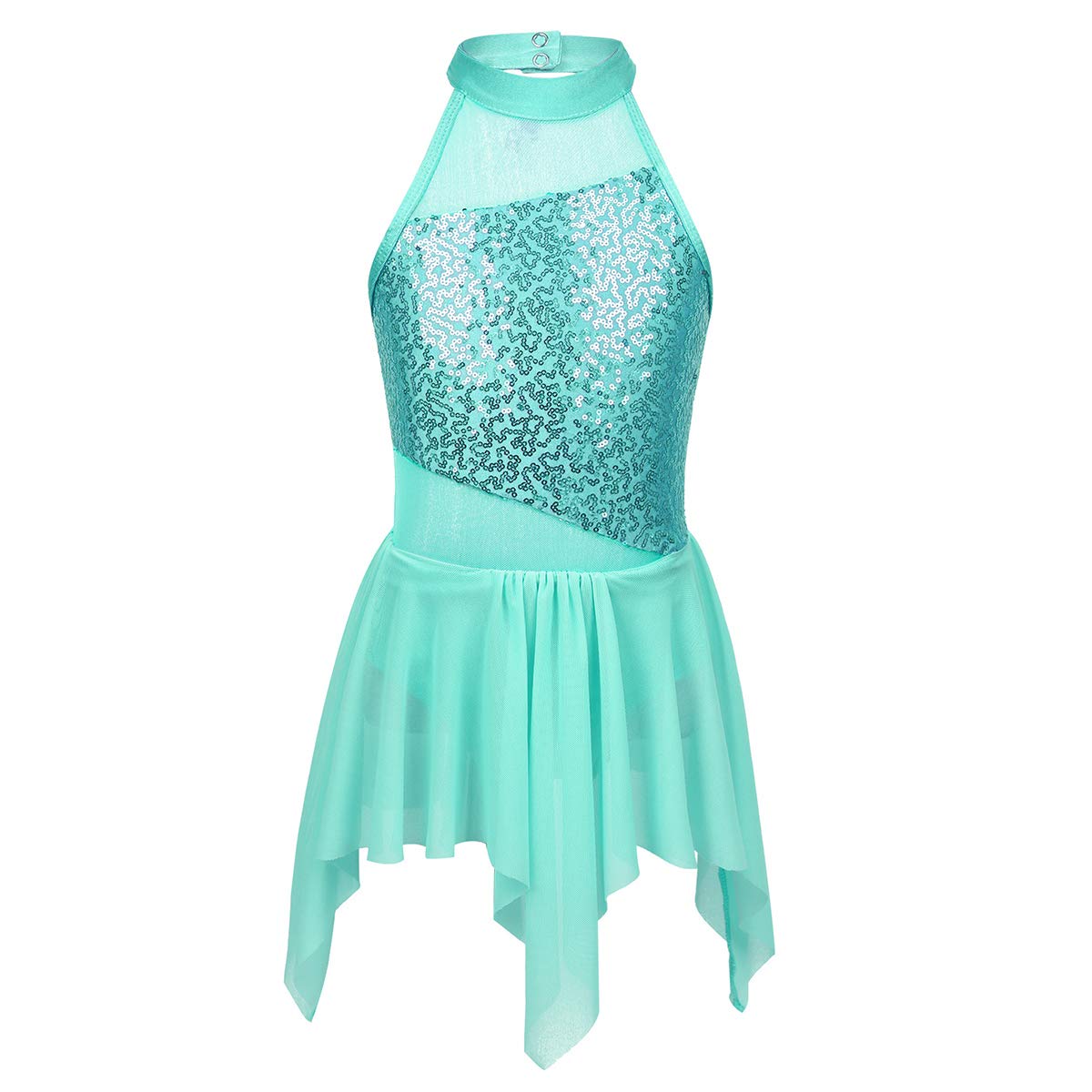 Freebily Girls Sequins Ballet Dance Dress - Sparkly Jazz Latin Modern Dance Costume with Mesh Tutu Leotard Skirt for Performances & Recitals
