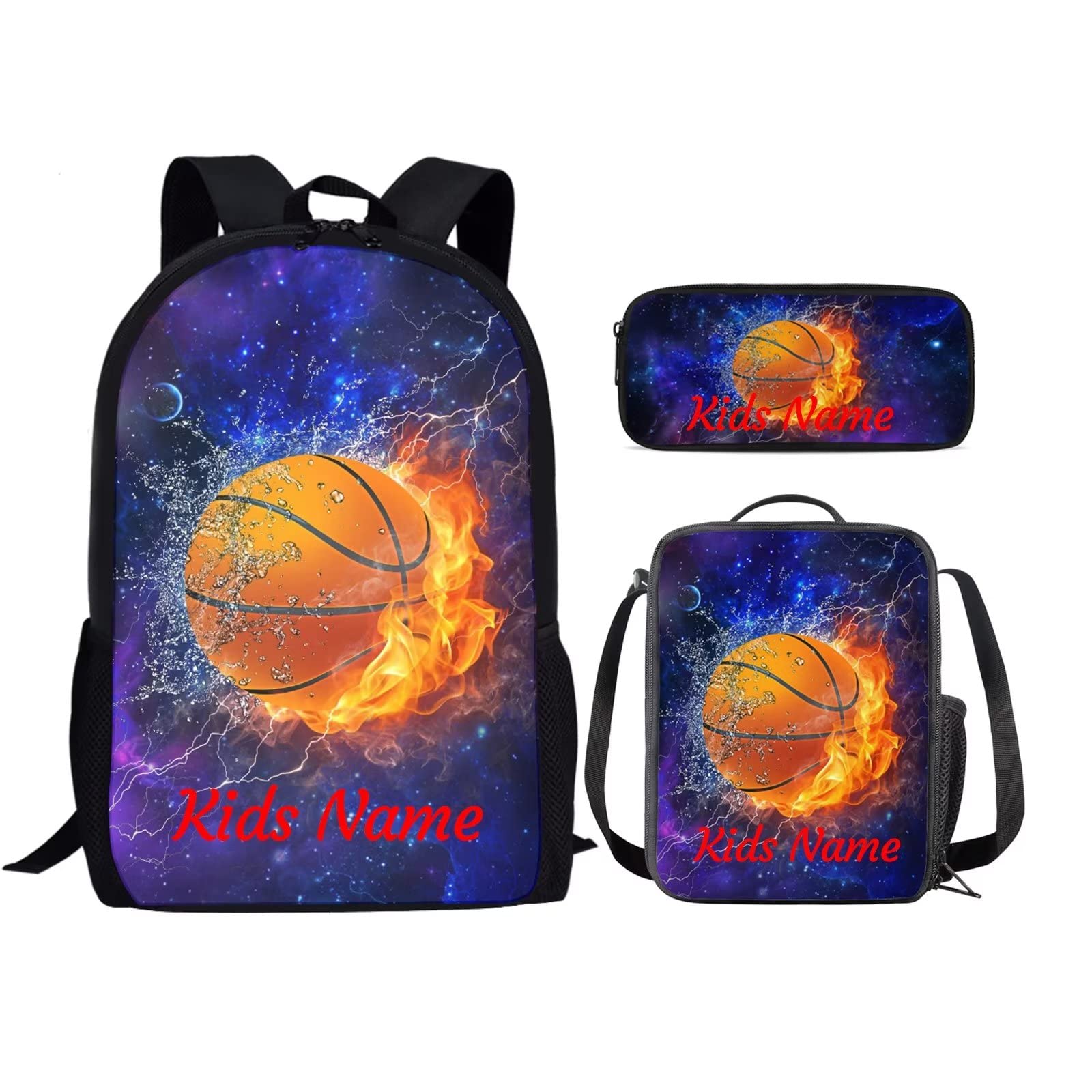 UNICEU Custom Galaxy Basketball Backpack with Kids' Name - Personalized School Bookbag Set with Lunch Bag & Pencil Case for Elementary & Middle School Boys & Girls | Perfect for Sports, School & Travel