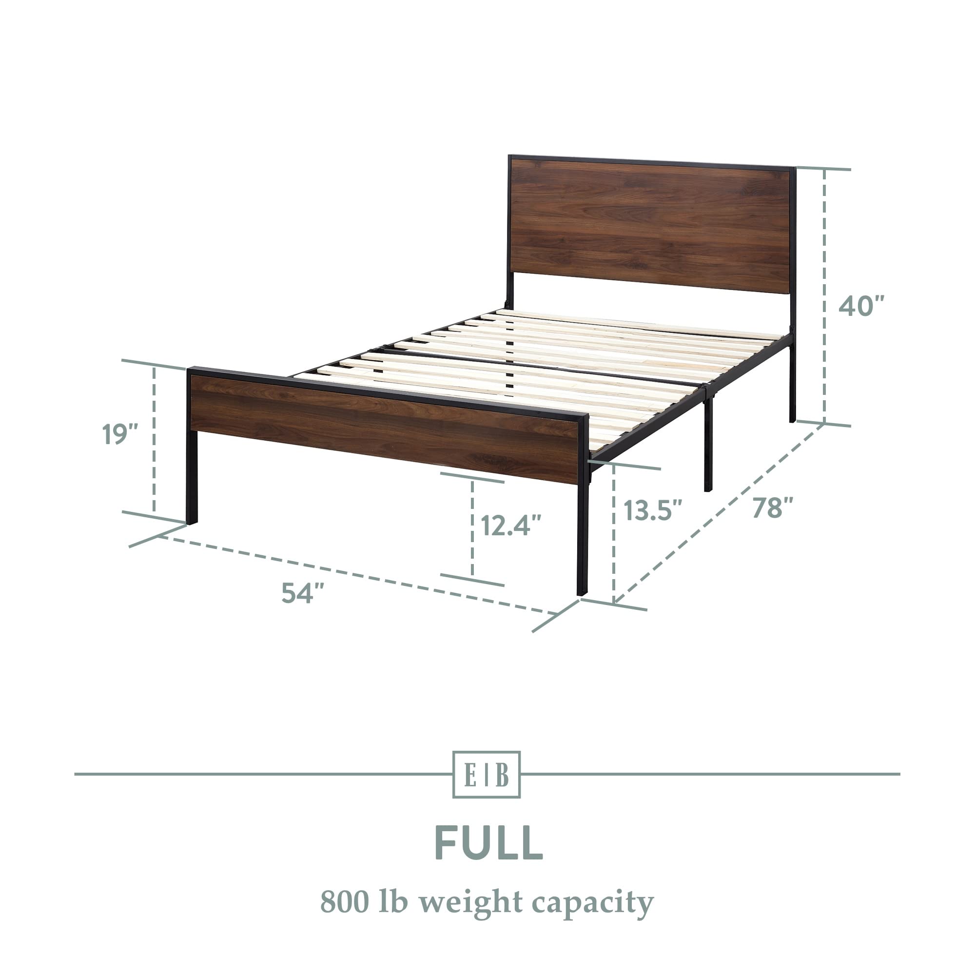 Edenbrook Full Size Metal Platform Bed Frame with Wood Headboard & Footboard - Brown Oak Finish - No Box Spring Needed - Perfect for Modern & Farmhouse Bedrooms