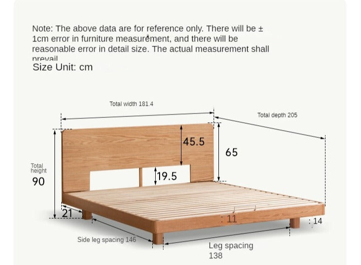 Solid Oak Wood Suspension Bed - King Size Platform Bed Frame with Large Headboard - Perfect for Master Bedroom & Modern Home Decor