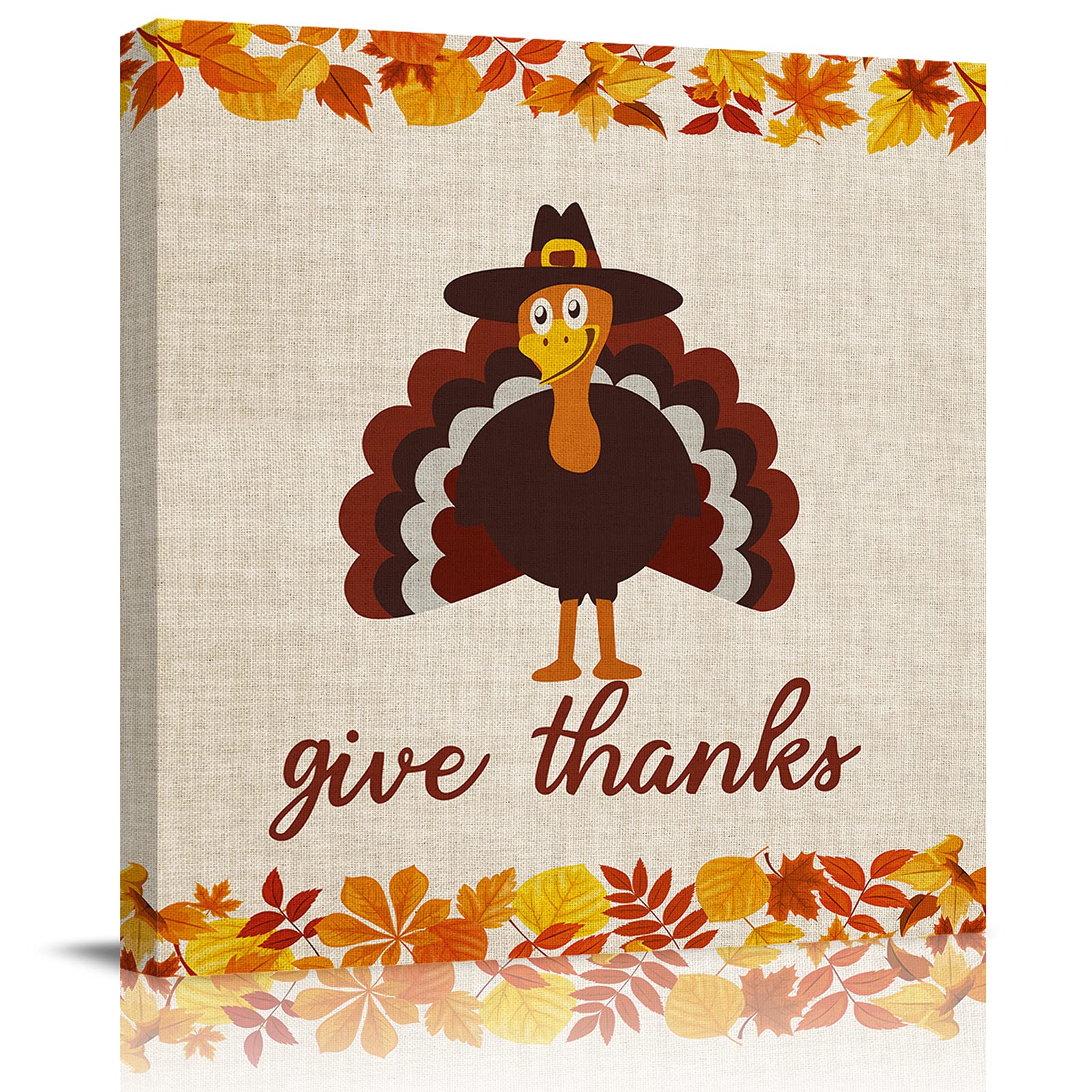 Fall Thanksgiving Wall Art Decor - 8x8in Canvas Prints with Turkey, Pumpkin & Autumn Leaves for Bedroom, Living Room & Office | Perfect for Seasonal Home Decor & Holiday Gifts
