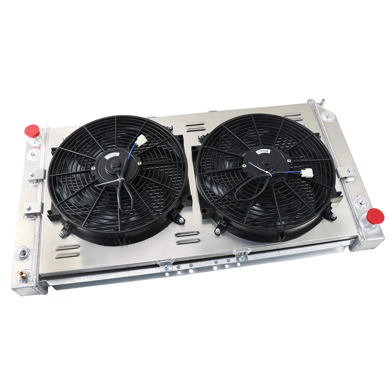 High-Performance Aluminum Radiator for 1994-1996 Chevy Impala, Caprice, Cadillac Fleetwood & Buick Roadmaster 5.7L V8 - 3 Row Core with Electric Fan Shroud & Thermostat Kit - Perfect for Engine Cooling & Performance Upgrades