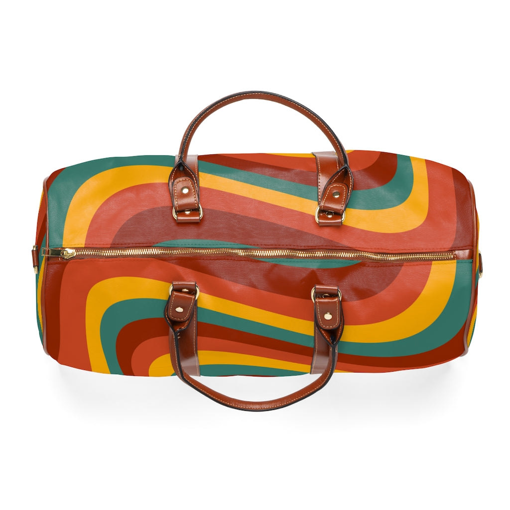 Vintage Rainbow Wave Overnight Bag - Waterproof Travel Duffel Bag for Women & Men, Faux Leather Weekender with Adjustable Strap - Perfect for Gym, Beach Trips & Weekend Getaways