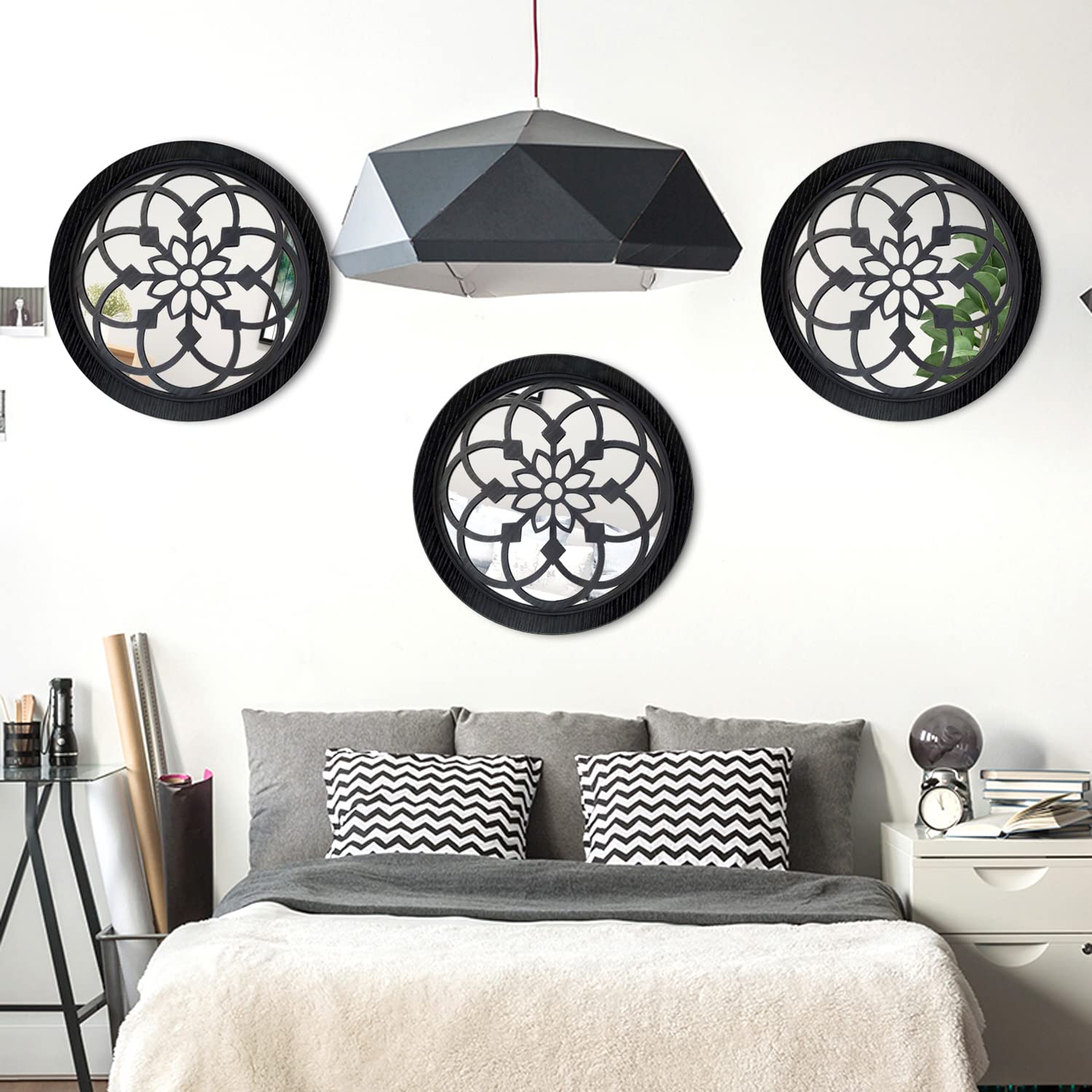 12 Inch Round Wall Mirror Set of 2 - Rustic Farmhouse Black Entry Mirror for Bathroom, Bedroom & Living Room Decor - Perfect for Home Renovation, Interior Design and Wall Accents