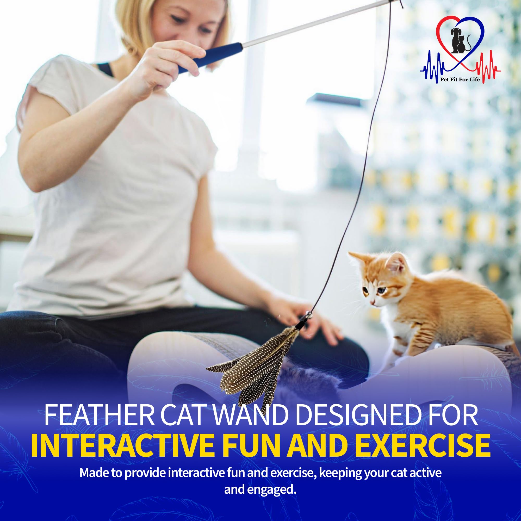 Premium Cat Feather Teaser Wand Toy - Interactive Exercise & Play for Cats & Kittens - Perfect for Indoor Play, Training & Bonding with Your Feline Friend