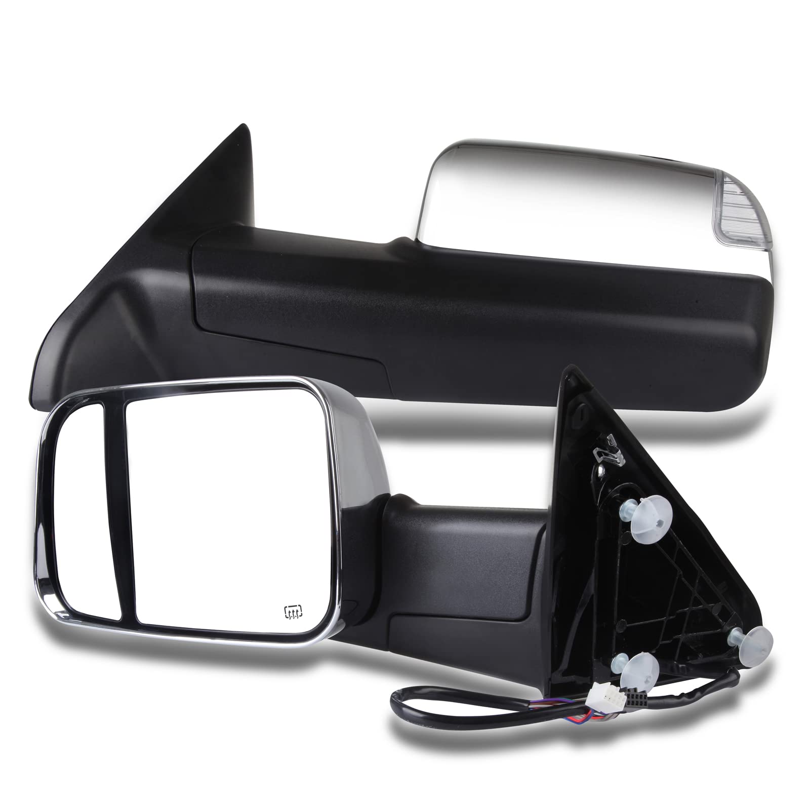 LUJUNTEC Power Heated Towing Mirrors Replacement for 2011-2016 Dodge Ram 1500/2500/3500 - Chrome Pickup Truck Side Mirrors with Turn Signal & Puddle Light (Driver Left & Passenger Right) - Perfect for Towing, Night Driving & Off-Road Adventures