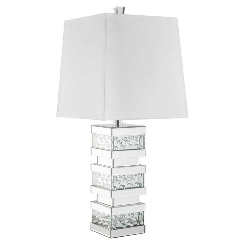 Acme Nysa Square Table Lamp - White Fabric Shade with Mirrored Base - Modern Bedside & Living Room Lighting for Home Decor