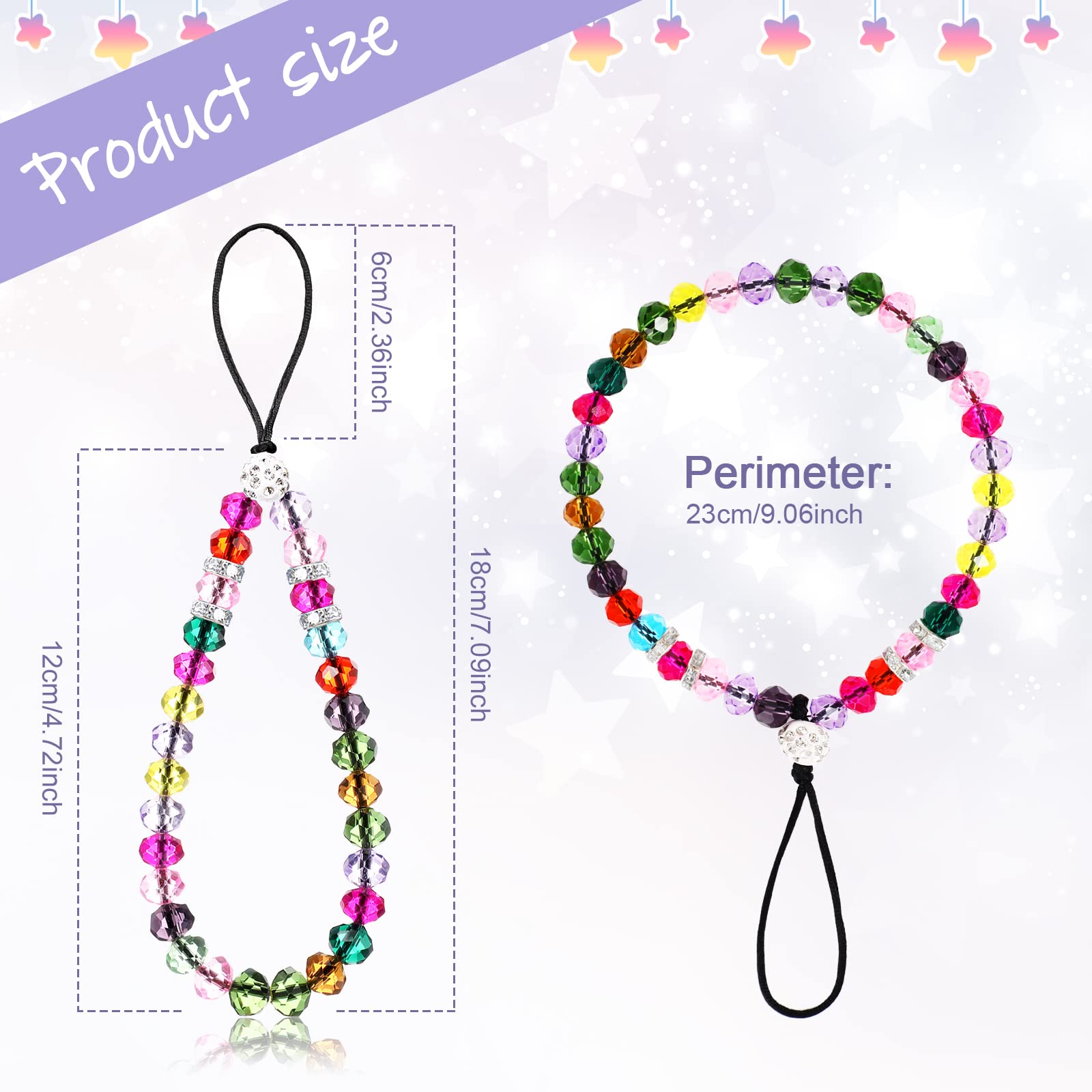Beaded Phone Lanyard Strap - Crystal Charm Wristlet for Women (6 Pack) - Perfect for Parties & Events