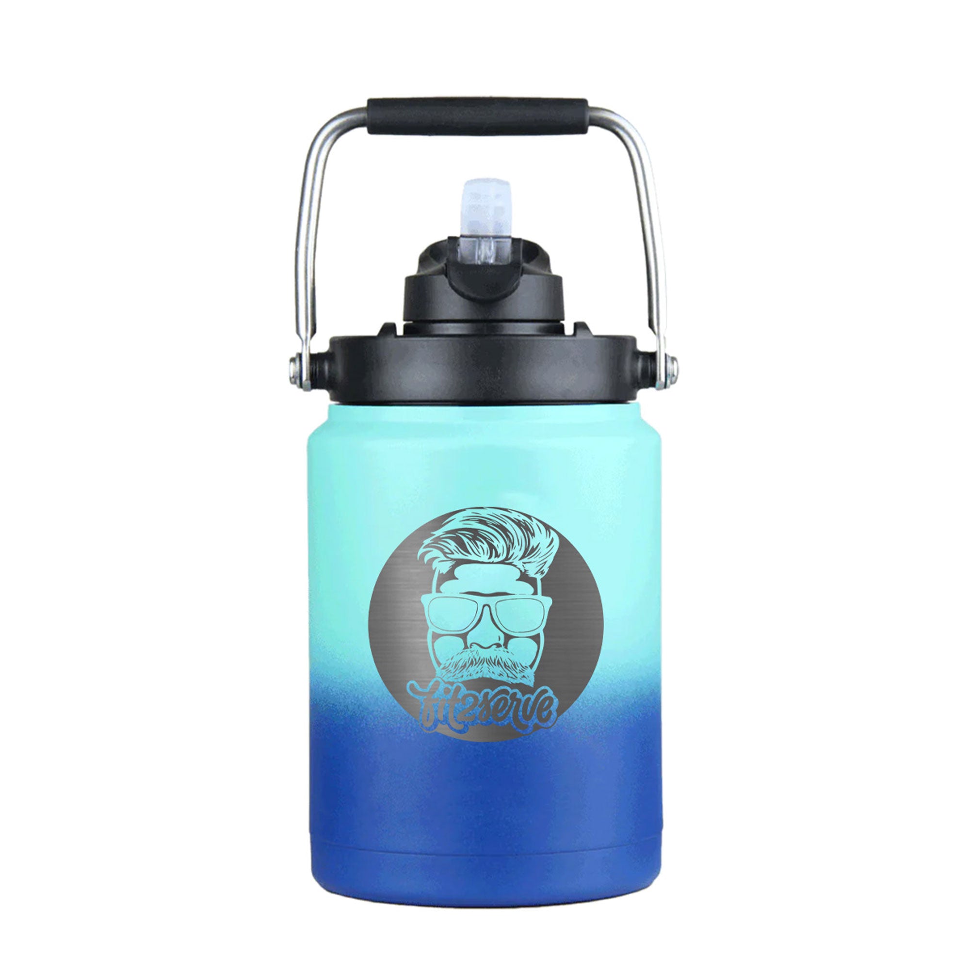 FIT2SERVE Custom Half Gallon Water Jug - Personalized Insulated Stainless Steel Water Bottle for Gym, Hiking & Outdoor Activities