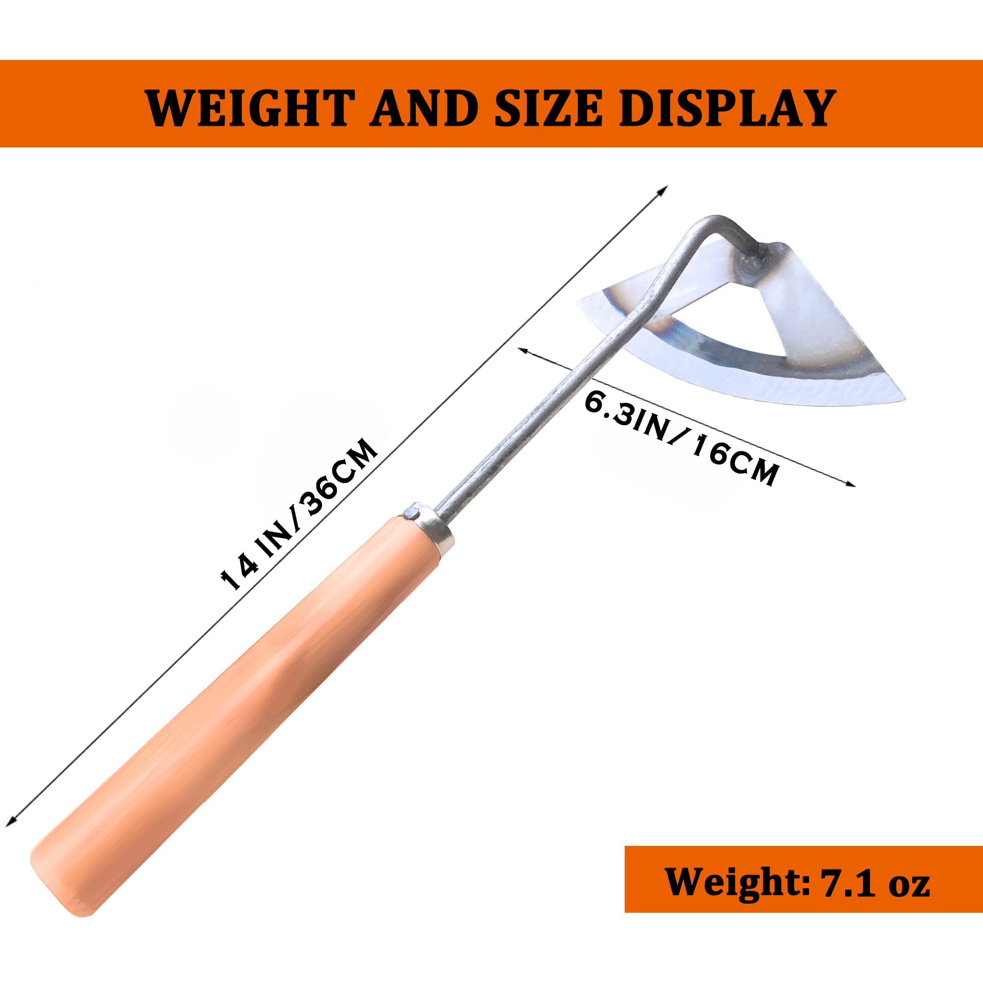 SHANFEEK Hollow Garden Hoe - 14-Inch Extended Handle Weeding Tool with Solid Wood Handle (Orange) - Perfect for Yard Work, Vegetable Gardening & Weed Removal