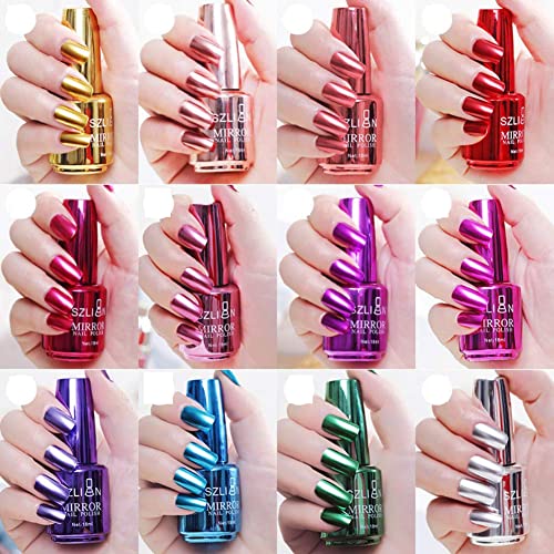 Topyuan 18ml Metallic Mirror Nail Polish Set - Silver Glitter Nail Varnish for Manicure, Salon & Party - High Shine Chrome Nail Polish for Women & Girls - Perfect for Nail Art, DIY & Special Occasions