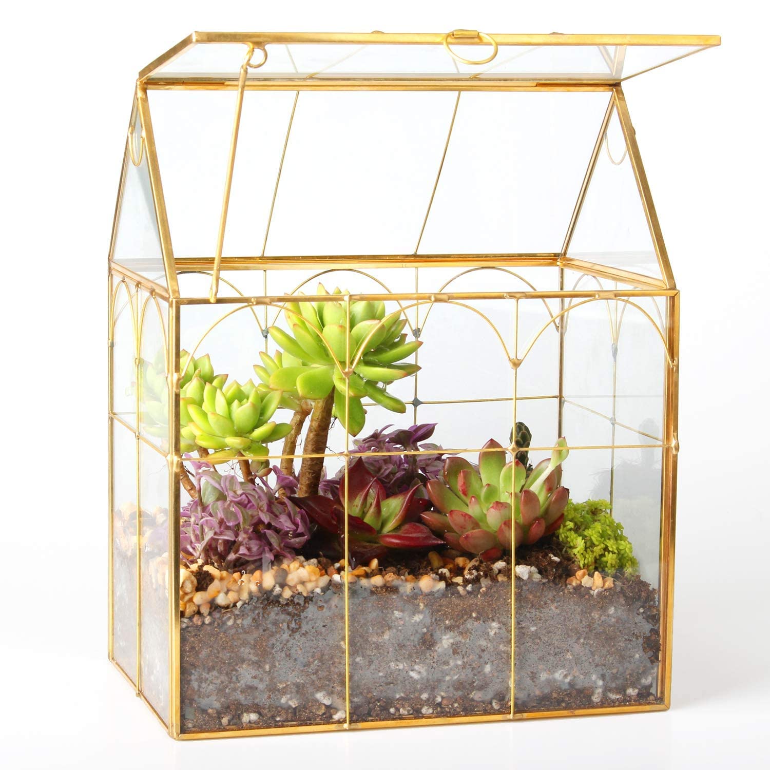 Glass Geometric Plant Terrarium for Succulents & Air Plants - Home, Office & Garden Decor (Gold House) | Perfect for Indoor Greenery, Wedding Centerpieces & Modern Interior Design