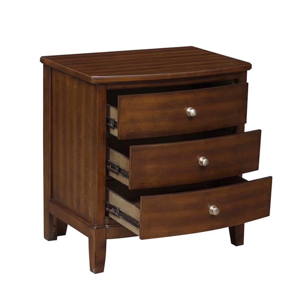 Homelegance Cotterill 3-Drawer Nightstand in Cherry Finish - Stylish Bedside Table for Bedroom with Storage Space - Perfect for Small Spaces, Apartments & Guest Rooms
