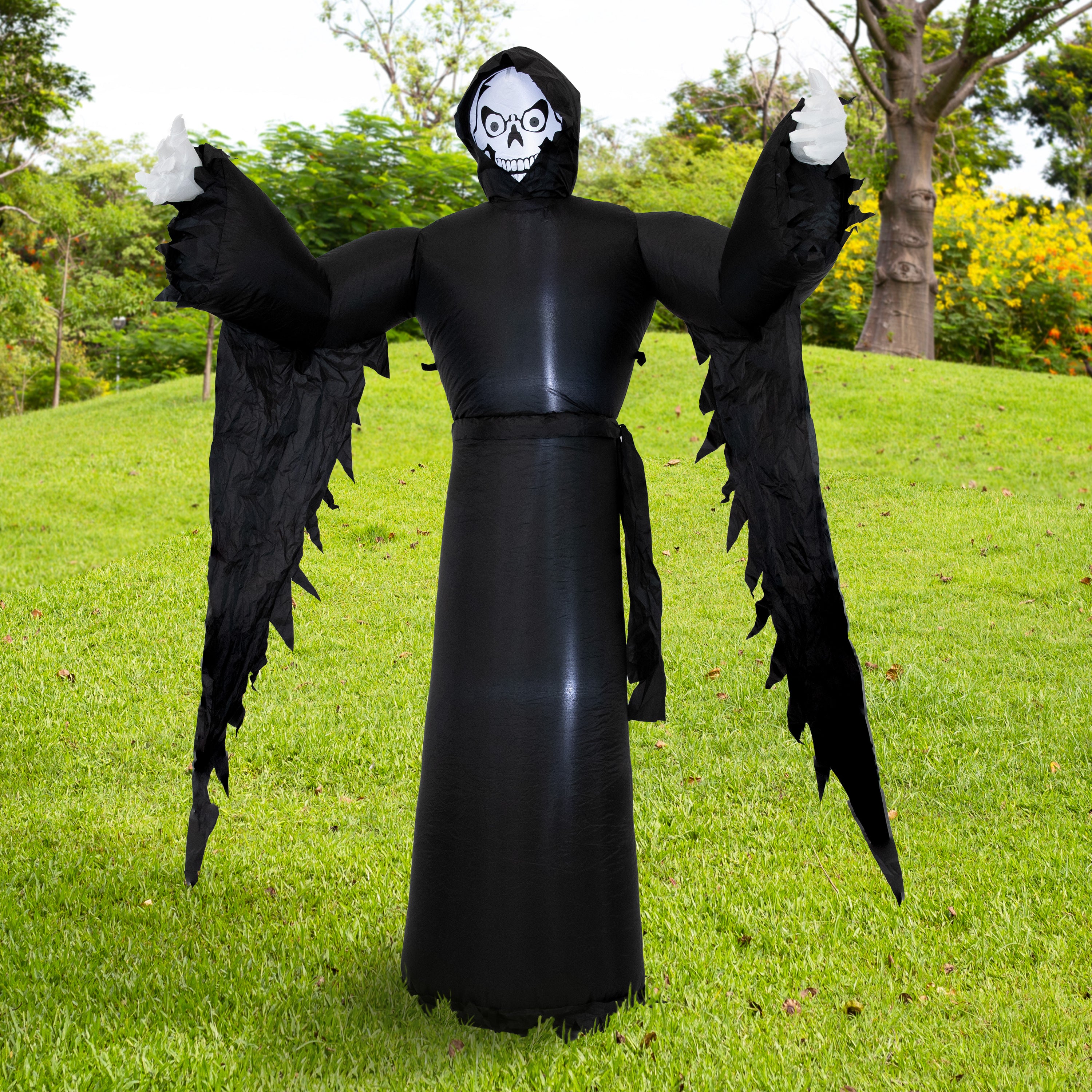 Sunnydaze 7ft Grisly Grim Reaper Inflatable Halloween Decoration - Spooky Outdoor Yard Decor for Halloween Party & Haunted House