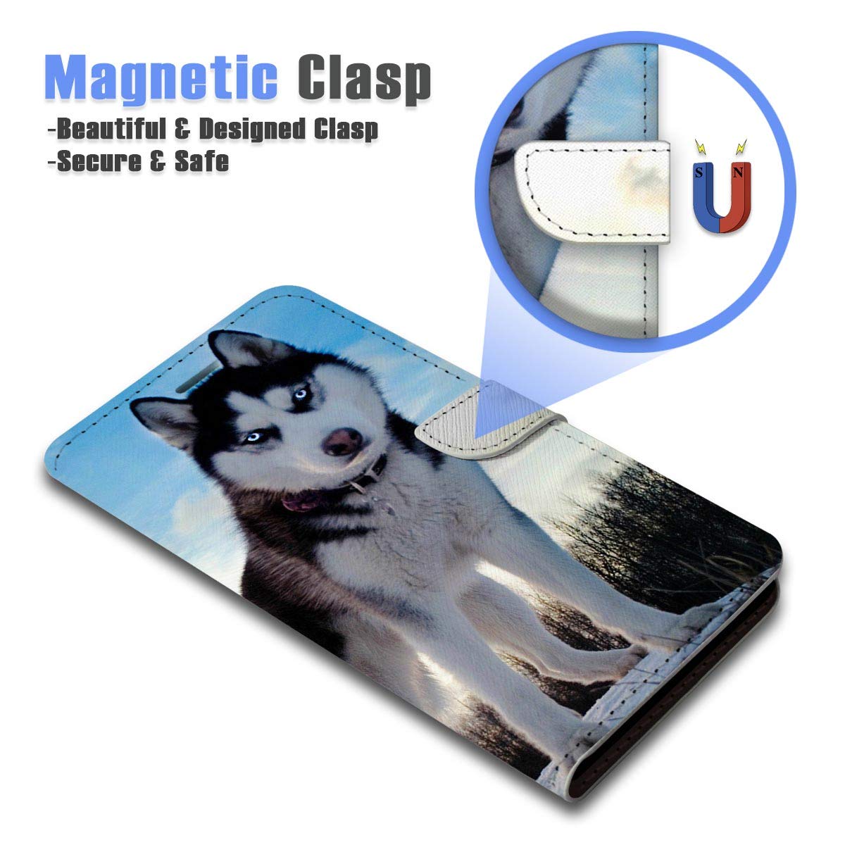 Husky Dog Designed Flip Wallet Phone Case Cover for iPhone 11 - Stylish & Protective with Card Slots | Perfect for Everyday Use, Travel & Business Meetings