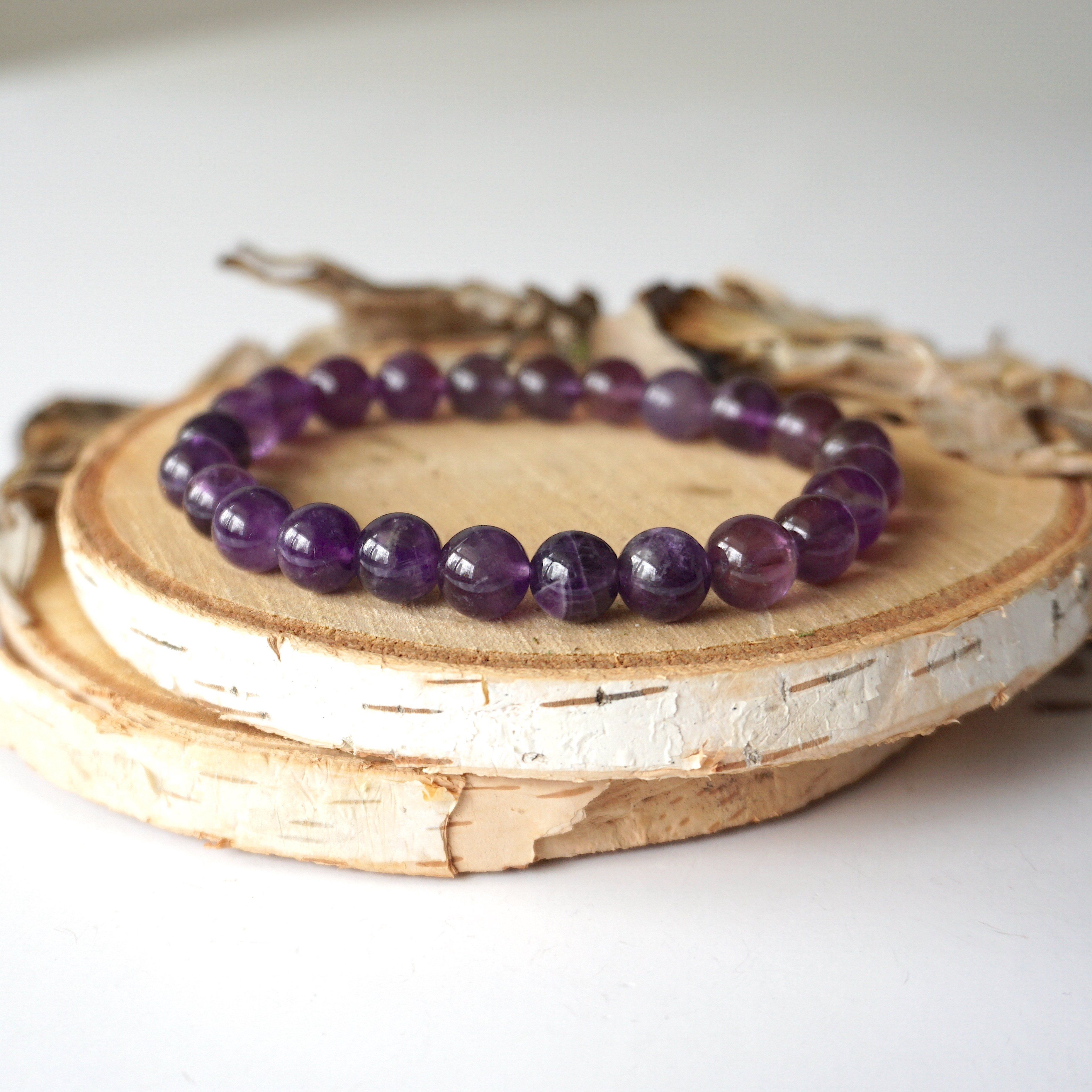 Amethyst Healing Crystal Mala Bracelet - Natural Gemstone Meditation Beads for Stress Relief & Spiritual Balance | Perfect for Yoga, Mindfulness & Daily Wear