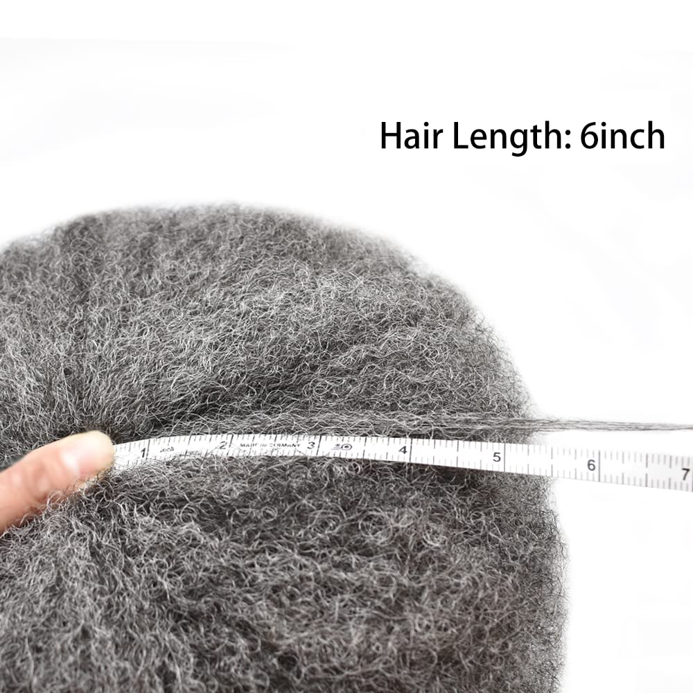 Afro Toupee for Black Men - Kinky Curly Human Hair Replacement System with Full French Lace | 8x10 Inch Afro Wave Wig for African American Men | Brazilian Human Hair Piece with Transparent Lace Base (#150 Jet Black with 50% Grey) - Perfect for Daily Wear, Special Occasions & Hair Loss Solutions