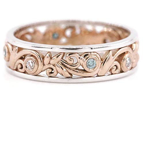 Organic Nature Leaf Wedding Eternity Ring | Bohemian Filigree Scroll Vintage Inspired Two Tone Rustic Wedding Band for Women | Perfect for Boho Bridal, Nature-Themed Ceremonies & Anniversary Gifts