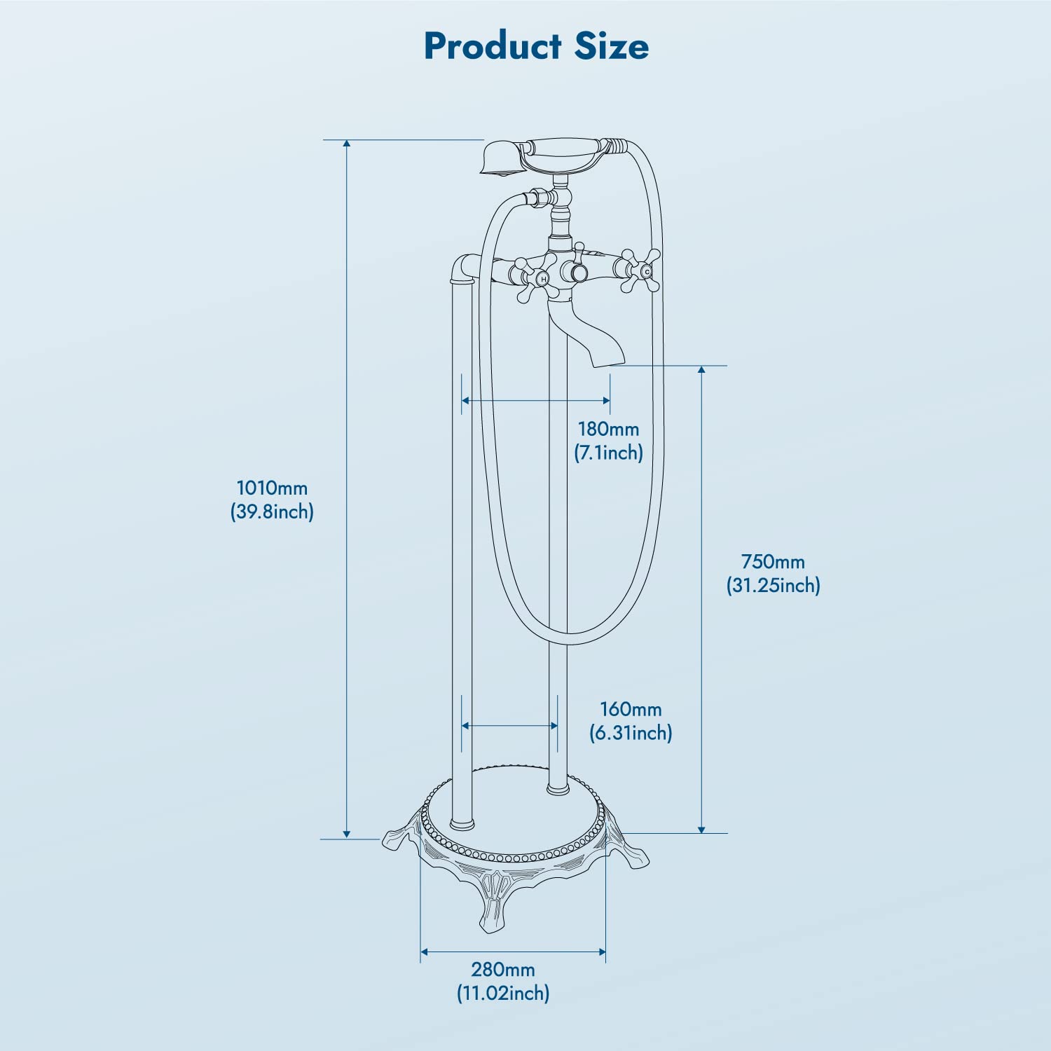 Brushed Nickel Freestanding Bathtub Faucet - Floor Mount Tub Filler with Double Cross Knobs & Handheld Shower - Modern Telephone Shape Bath Mixer Tap for Spa-Like Bathroom Relaxation