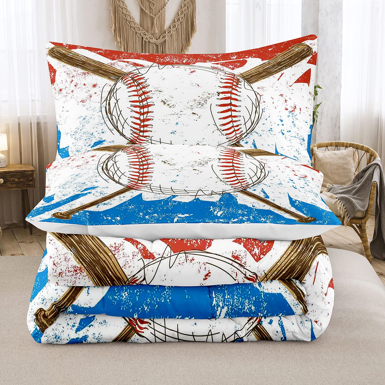 King Bodhi Baseball Comforter Set - Blue Sports Bedding for Boys' Room Decor