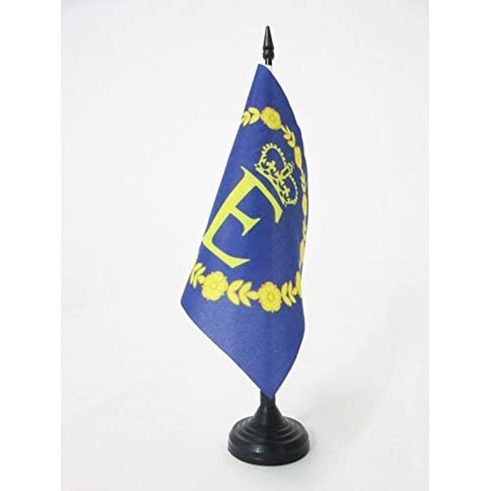 Queen Elizabeth II UK Table Flag 5x5 Inches - British Royal Desk Flag with Black Plastic Base - Perfect for Office Decor, Royal Events & UK Memorabilia Collection