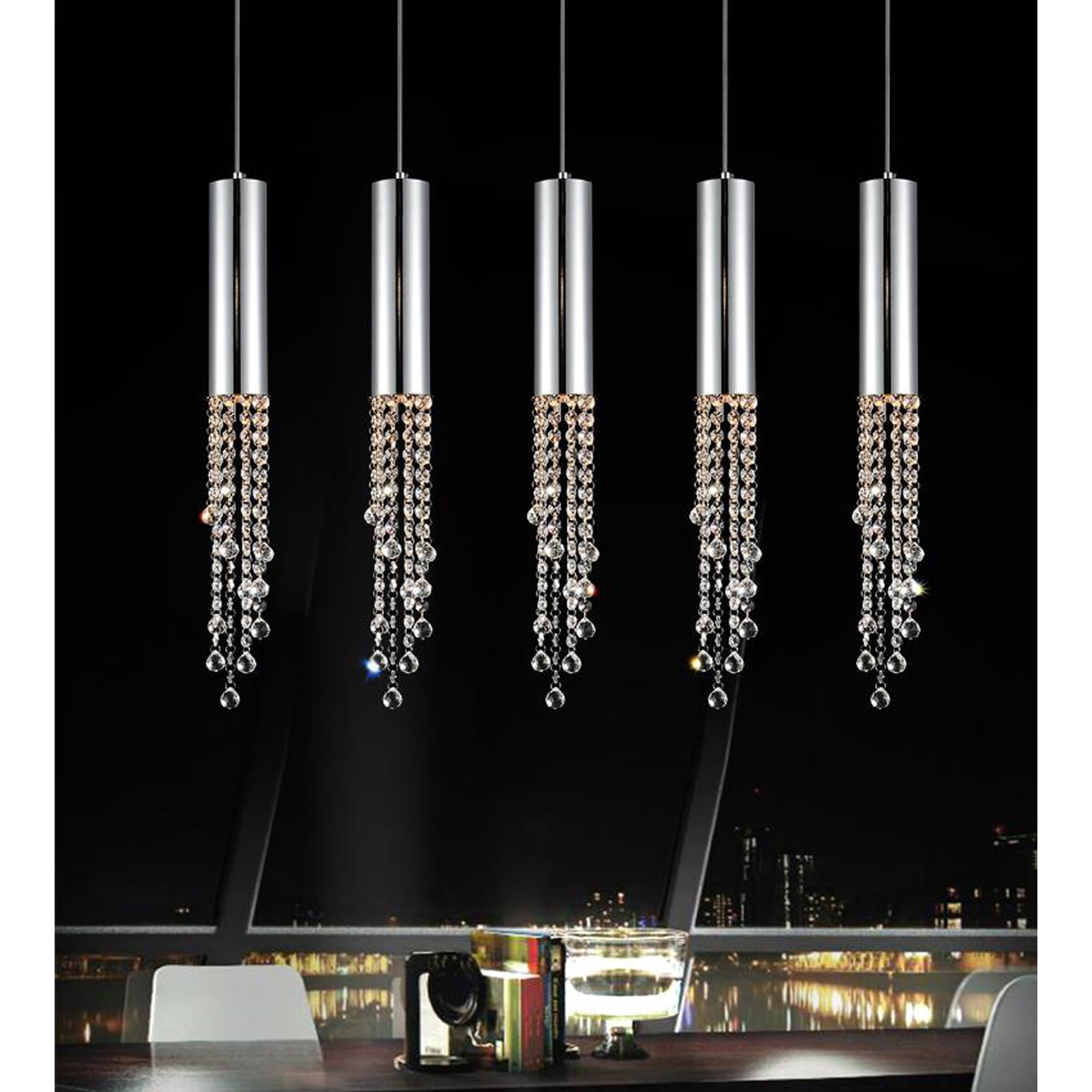 CWI Lighting 5-Light Chrome Pendant Light Fixture - Modern Multi-Light Chandelier for Dining Room, Kitchen Island & Living Room Decor