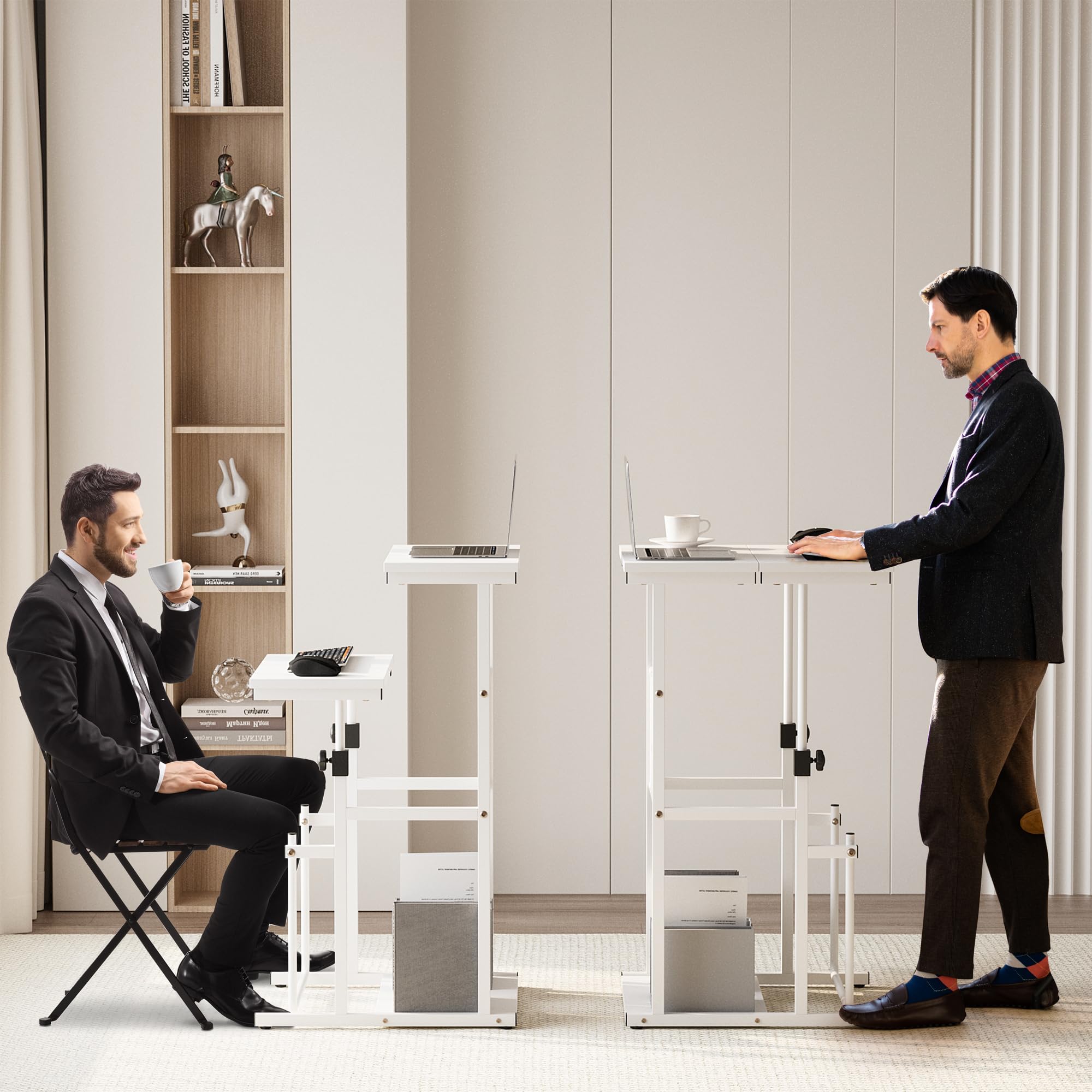 Shintenchi Adjustable Height Rolling Laptop Cart - Portable Mobile Podium Stand with Swivel Top & Edge Stopper, Brown - Ideal for Home Office, Classroom, and Conference Room Use