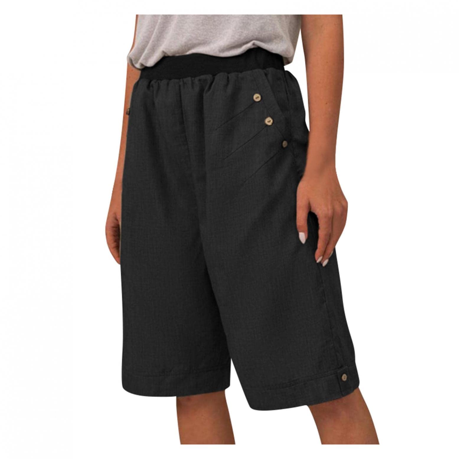 **LEIYAN Women's Hiking Cargo Shorts - Elastic Waist, Quick-Dry Cotton Linen, Stretch Active Shorts for Summer, Golf, Running & Outdoor Adventures**