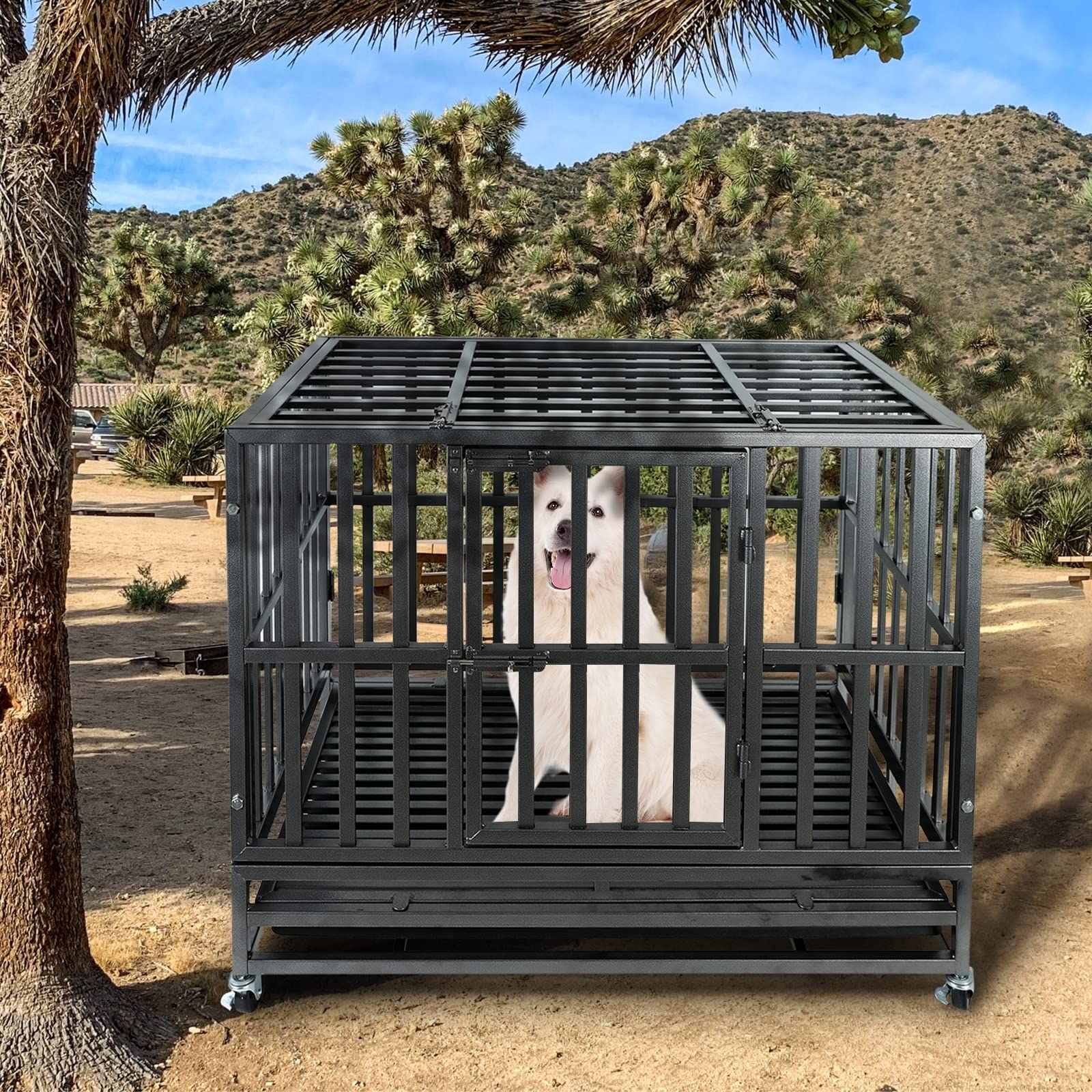 37 Inch Heavy Duty Dog Cage Kennel - Strong Metal Dog Crate for Large Dogs - Indoor & Outdoor Use for Home, Travel, and Training