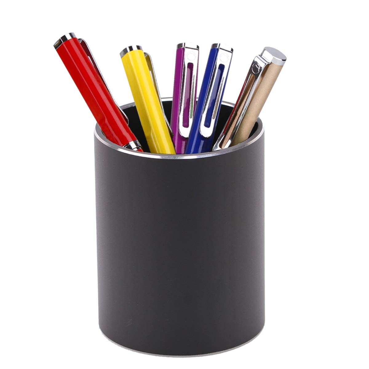 Amoysanli Large Capacity Round Metal Pencil Holder & Pen Organizer - Desk Stationery Cup for Office, School, Home | Makeup Brush Holder & Desk Organizer (Black) - Perfect for Workspace, Study Table & Vanity Organization
