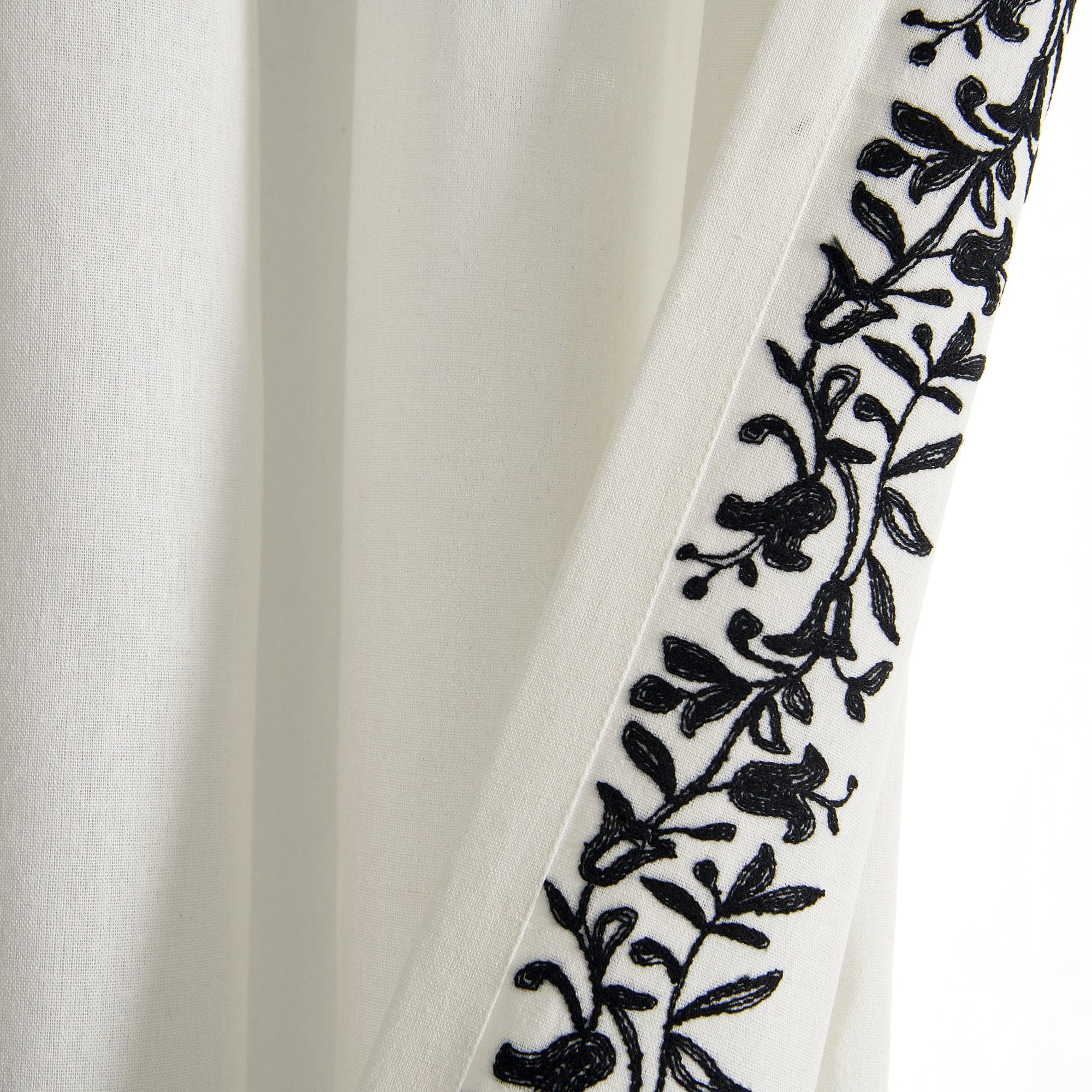 Luxury Modern Floral Linen-Like Embroidered Border Window Curtain Panel - Elegant Home Decor for Living Room & Bedroom