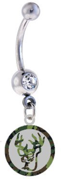 Deer Camo Camouflage Silver Metal Belly Button Ring - Cute Navel Piercing Jewelry for Women, Perfect for Outdoor Adventures & Casual Wear