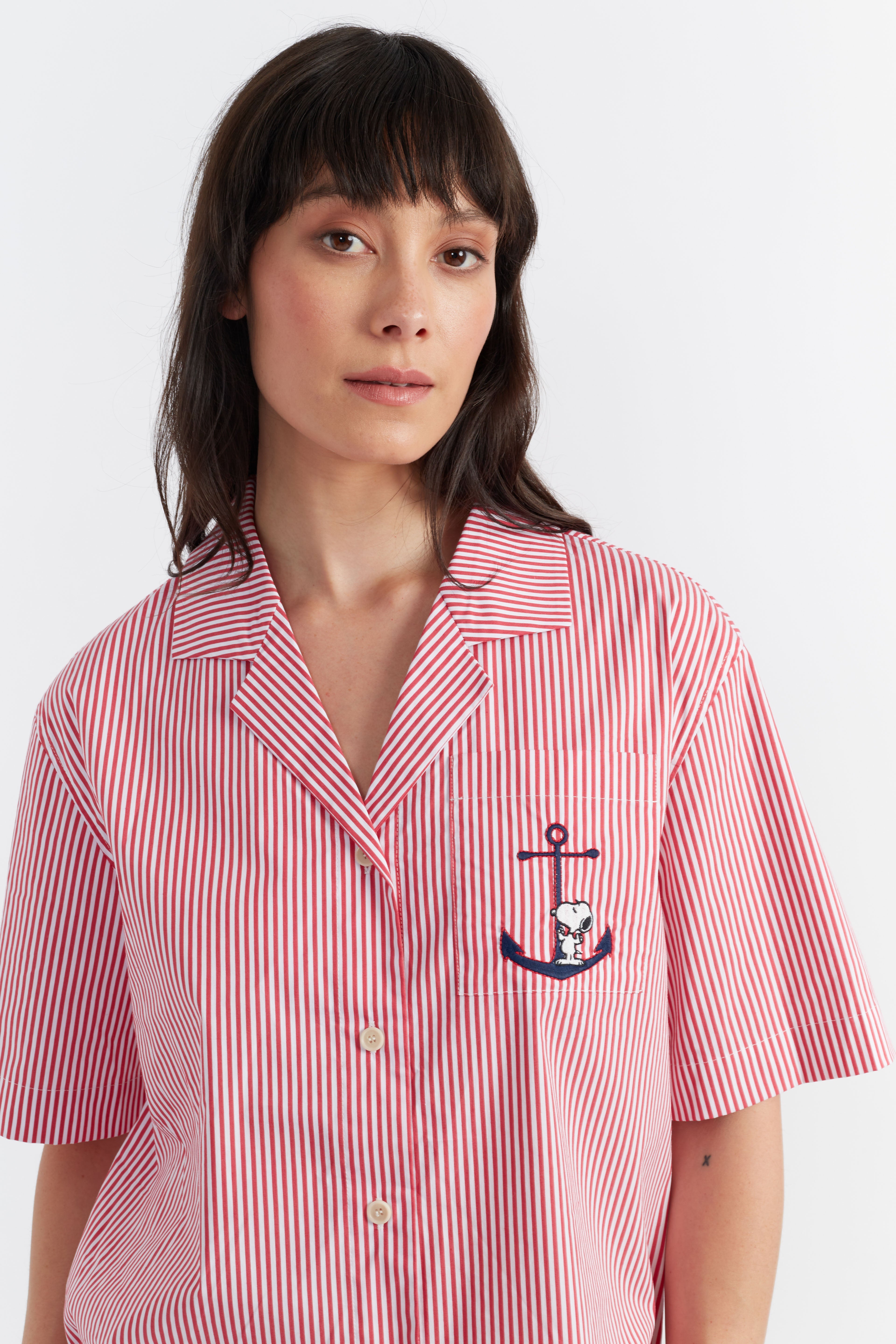 Red Cotton Snoopy Anchor Print Matching Set - Cute Cartoon Outfit for Women & Girls - Perfect for Casual Wear, Beach Days & Summer Fashion