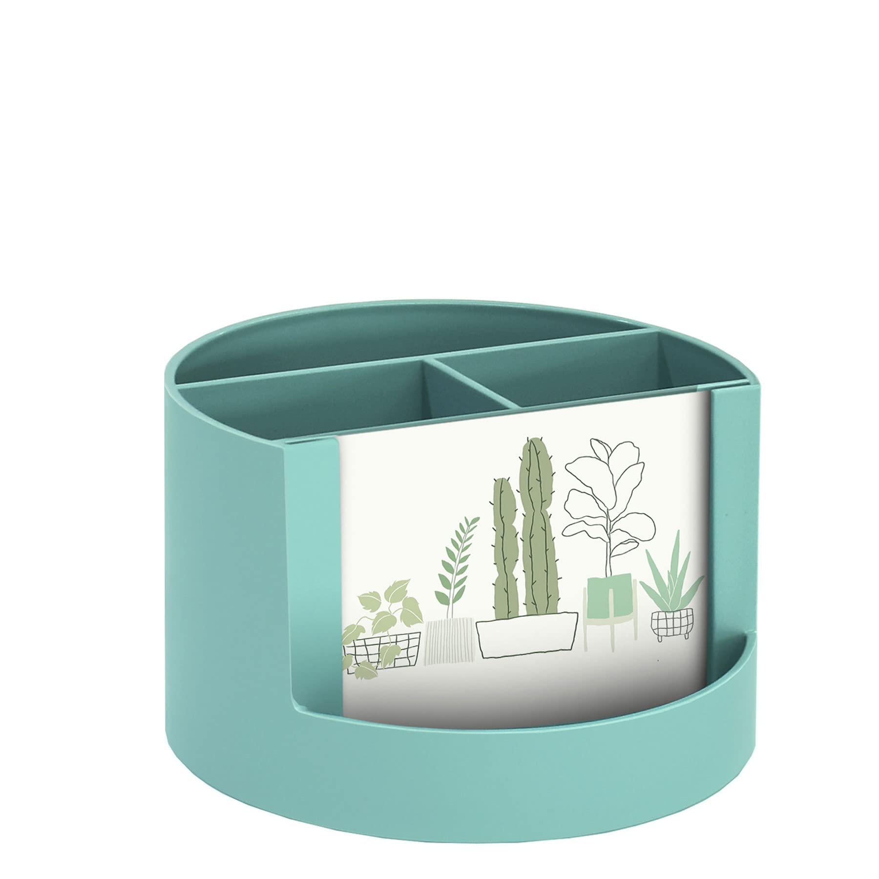 Acrimet Compact Desktop Organizer - 4 Spacious Slots Round Pencil & Accessories Holder with Photo Frame | Perfect for Office Desk, Art Supplies Storage, Vanity Organizer & Home Organization | Durable Solid Green Plastic | Great for Work, Study & Crafting Spaces